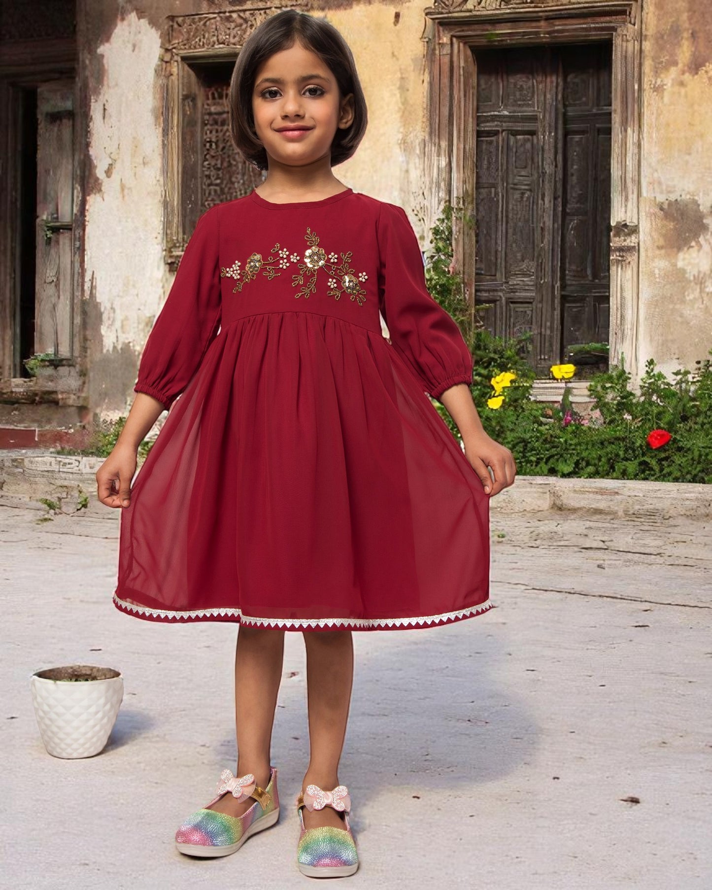 Ethereal Charm:Handwork Embellished Georgette Frock