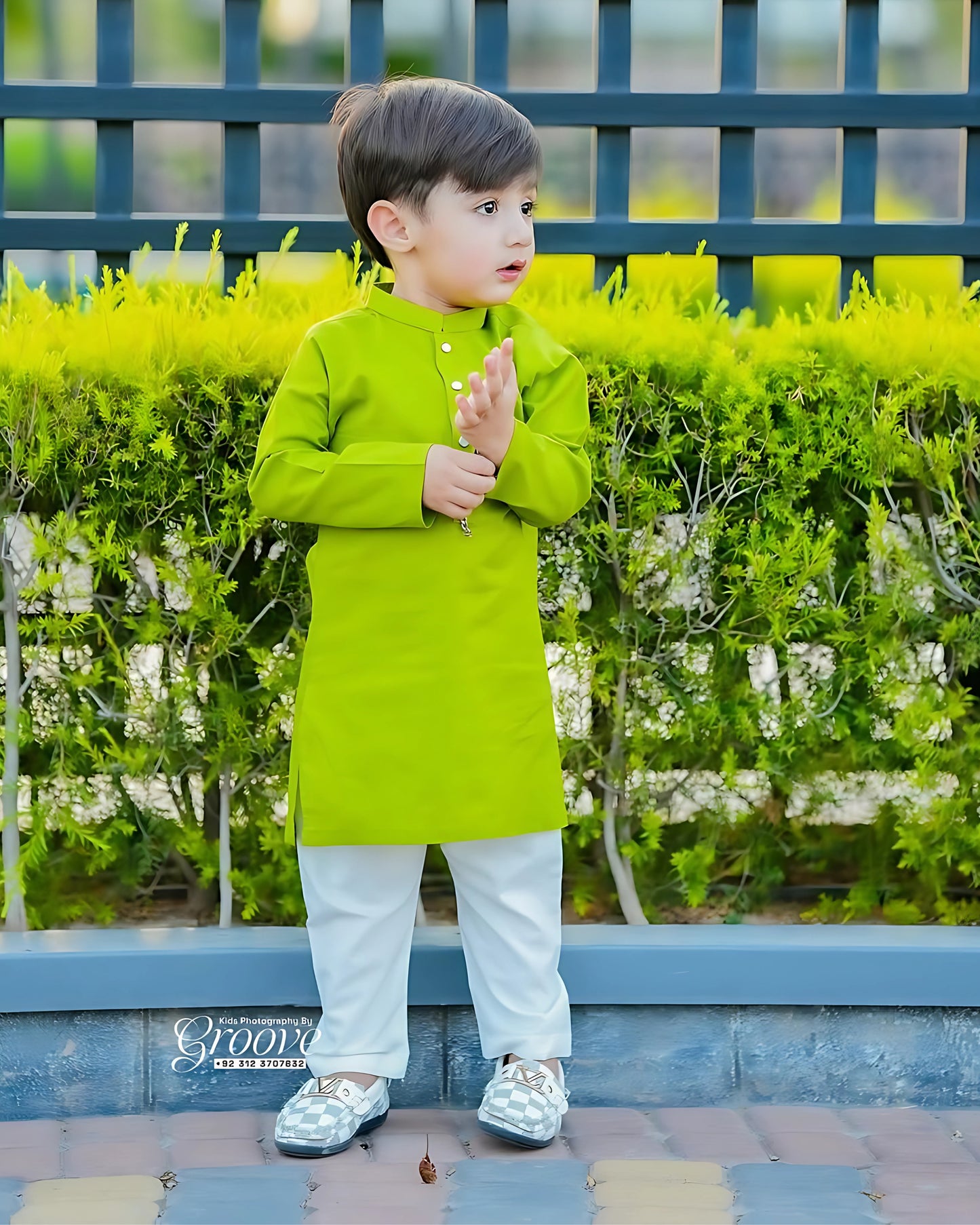 Lime Green Cambric Cotton Kurta Pajama – Refined Ethnic Wear for Boys