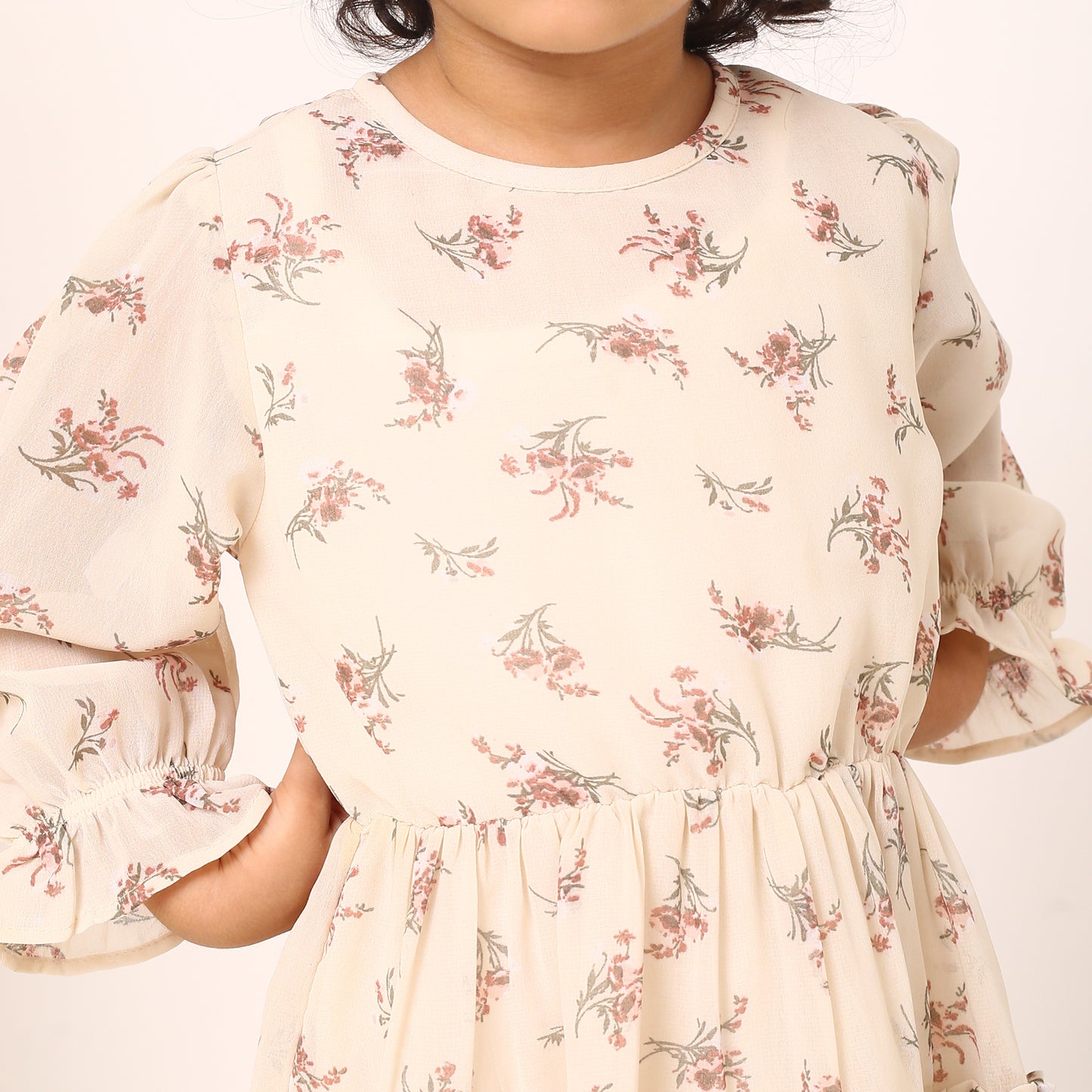 Georgette Top for Girls with Gathered Sleeves and Keyhole Neck