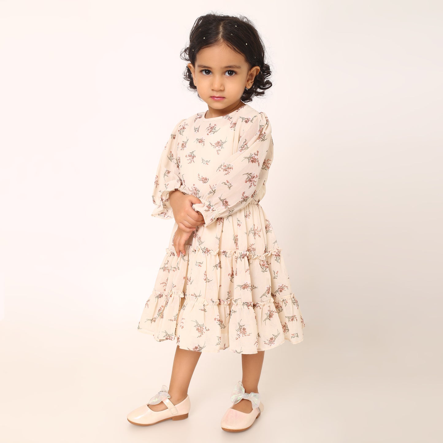 Georgette Top for Girls with Gathered Sleeves and Keyhole Neck