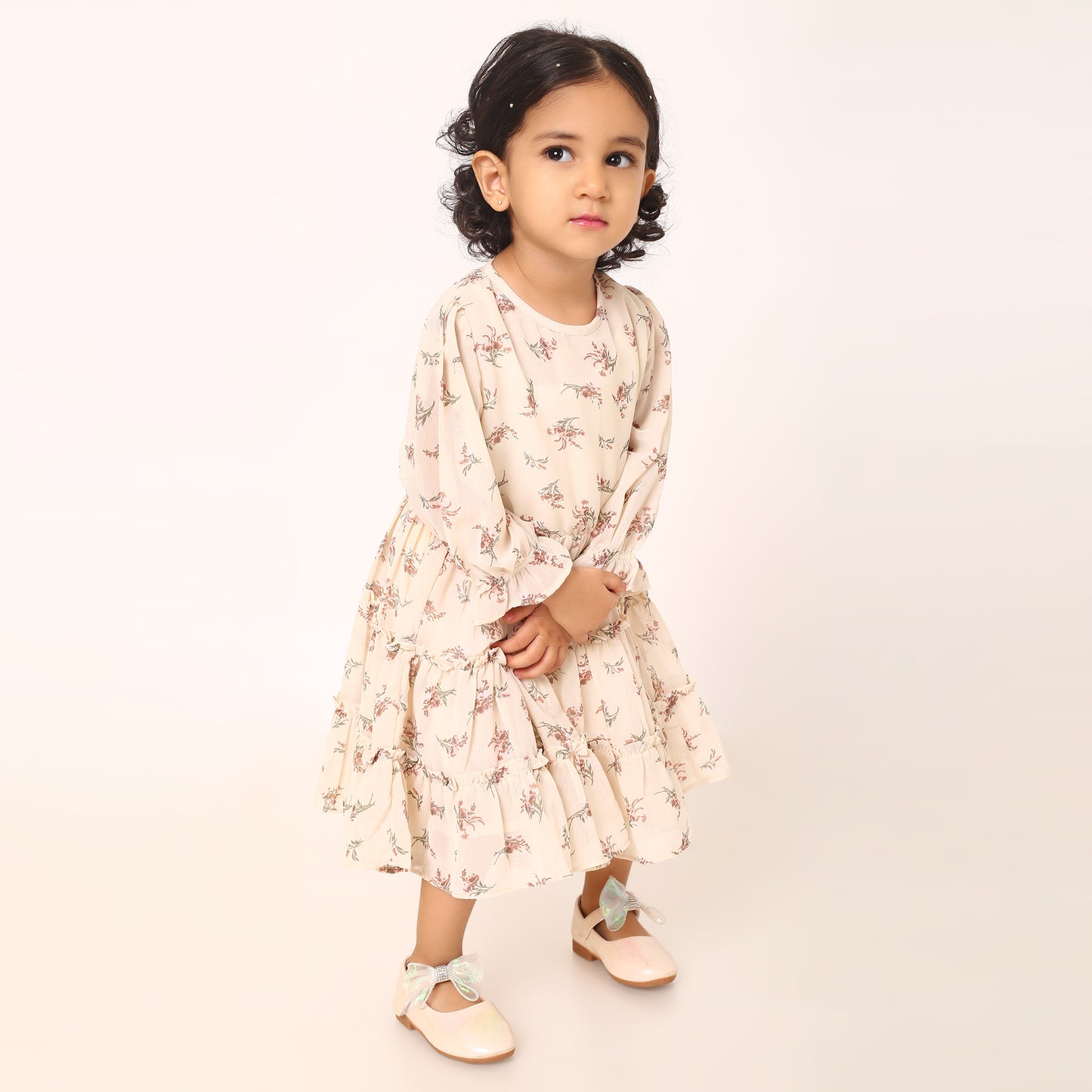 Georgette Top for Girls with Gathered Sleeves and Keyhole Neck