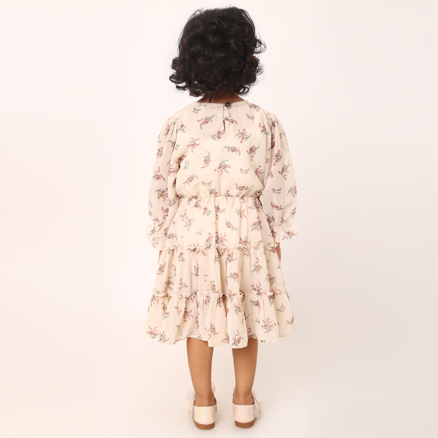 Georgette Top for Girls with Gathered Sleeves and Keyhole Neck