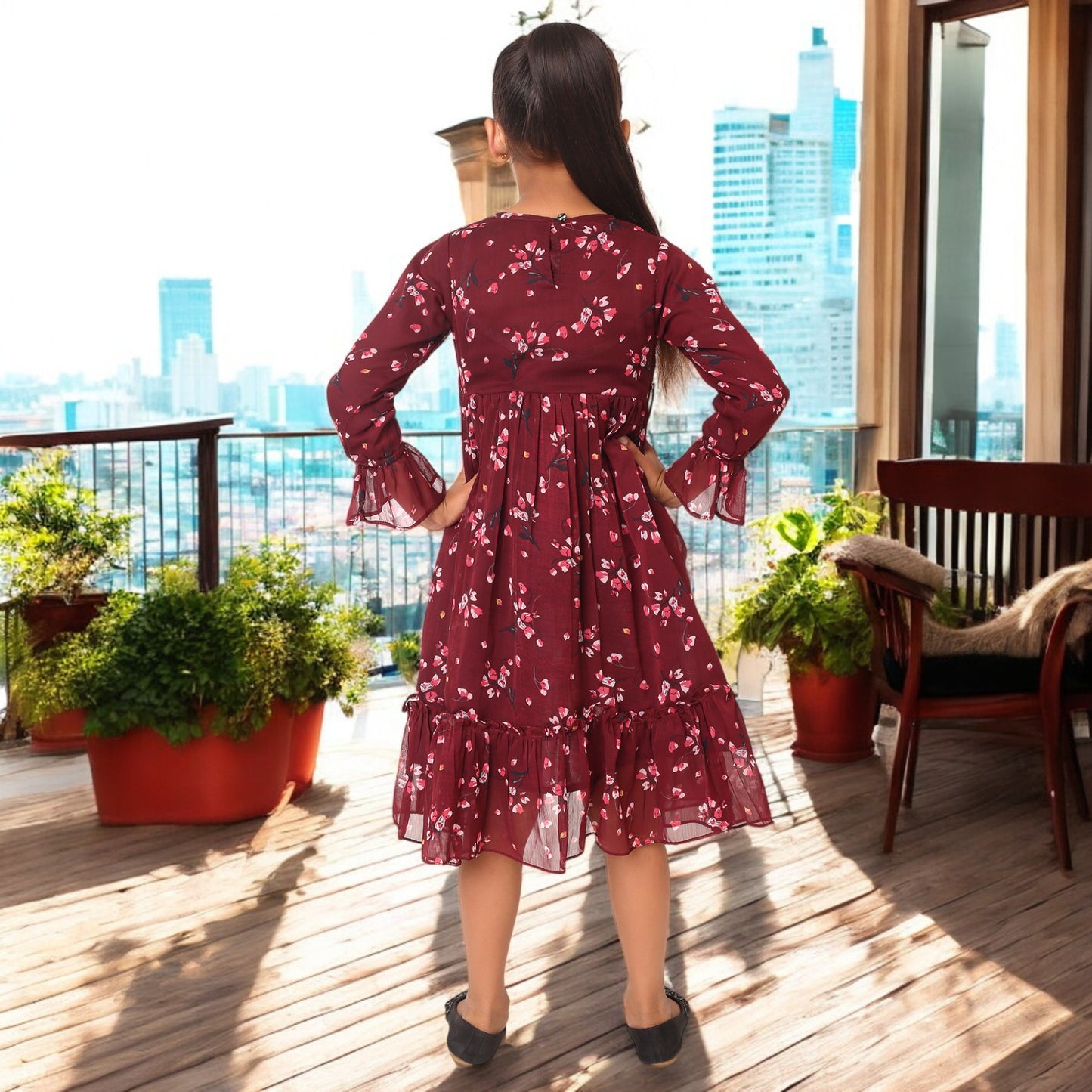 Multi-Layered Maxi Dress for Girls in Chiffon Fabric
