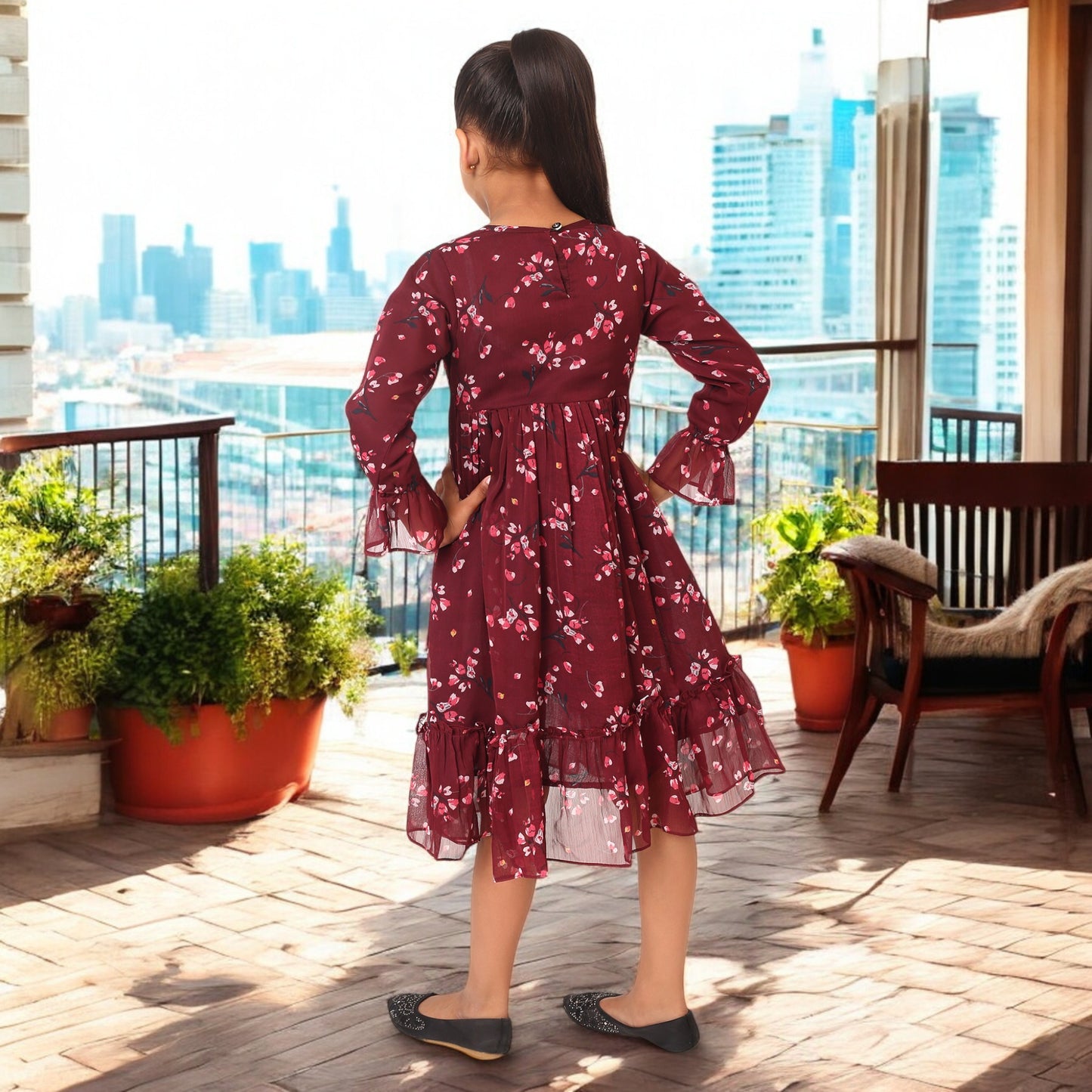 Multi-Layered Maxi Dress for Girls in Chiffon Fabric