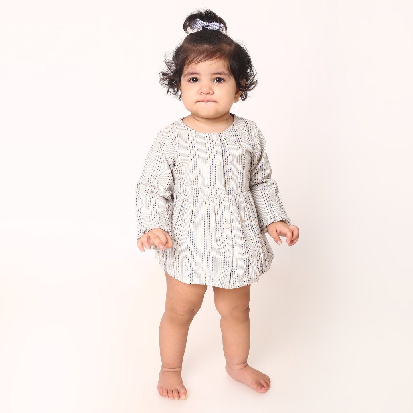 Adorable Striped Baby Frock with Frilled Sleeves & Matching Panty