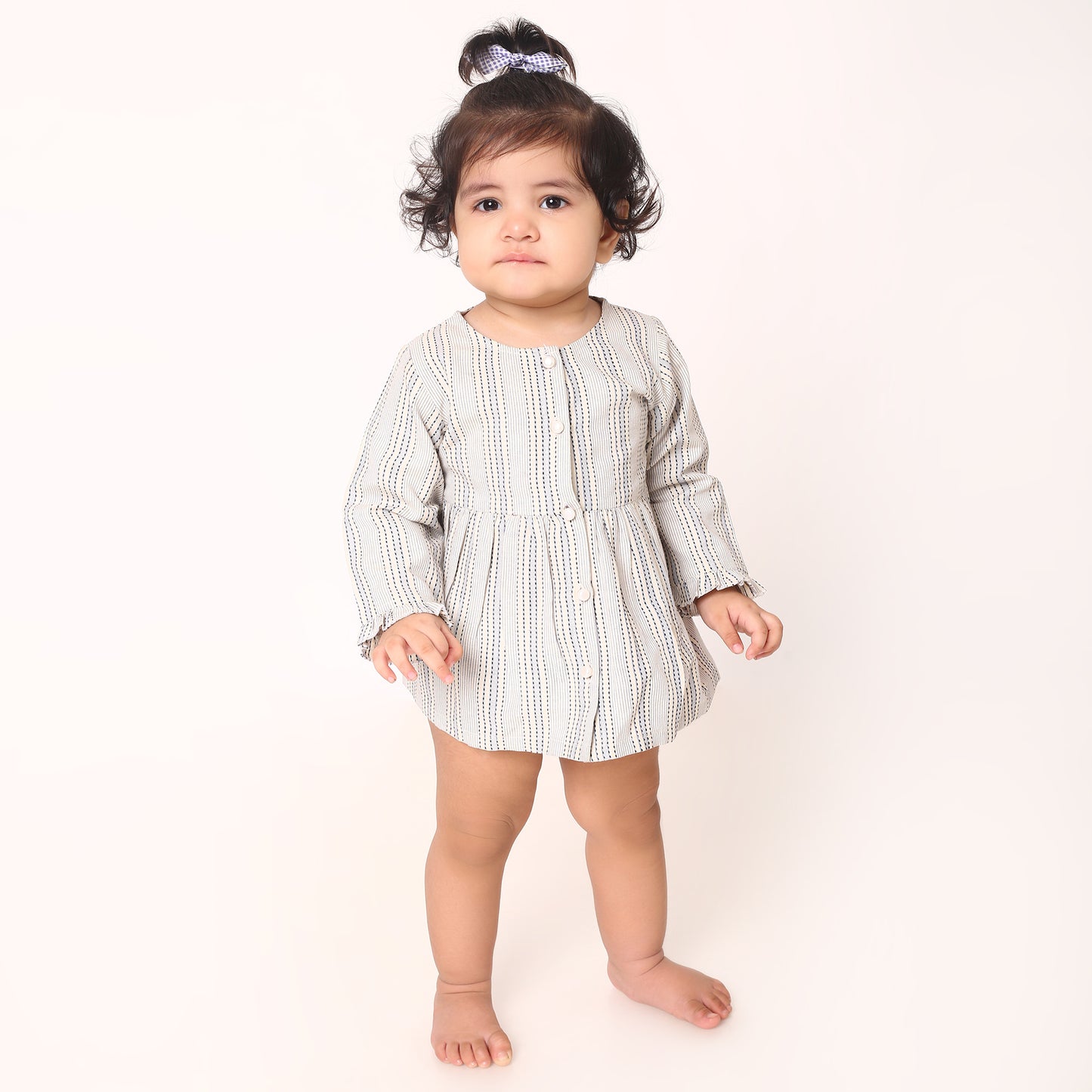Adorable Striped Baby Frock with Frilled Sleeves & Matching Panty