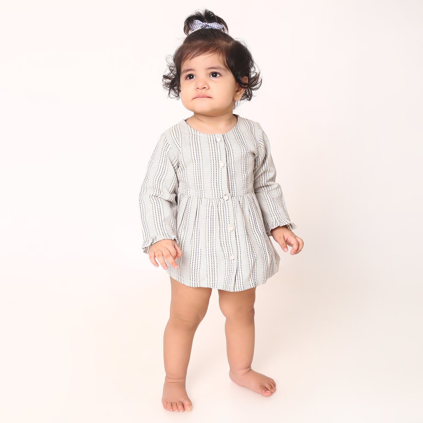 Adorable Striped Baby Frock with Frilled Sleeves & Matching Panty