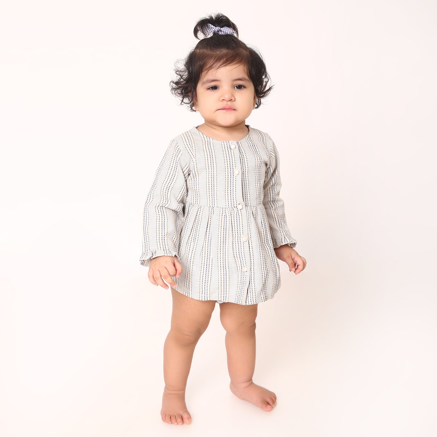 Adorable Striped Baby Frock with Frilled Sleeves & Matching Panty