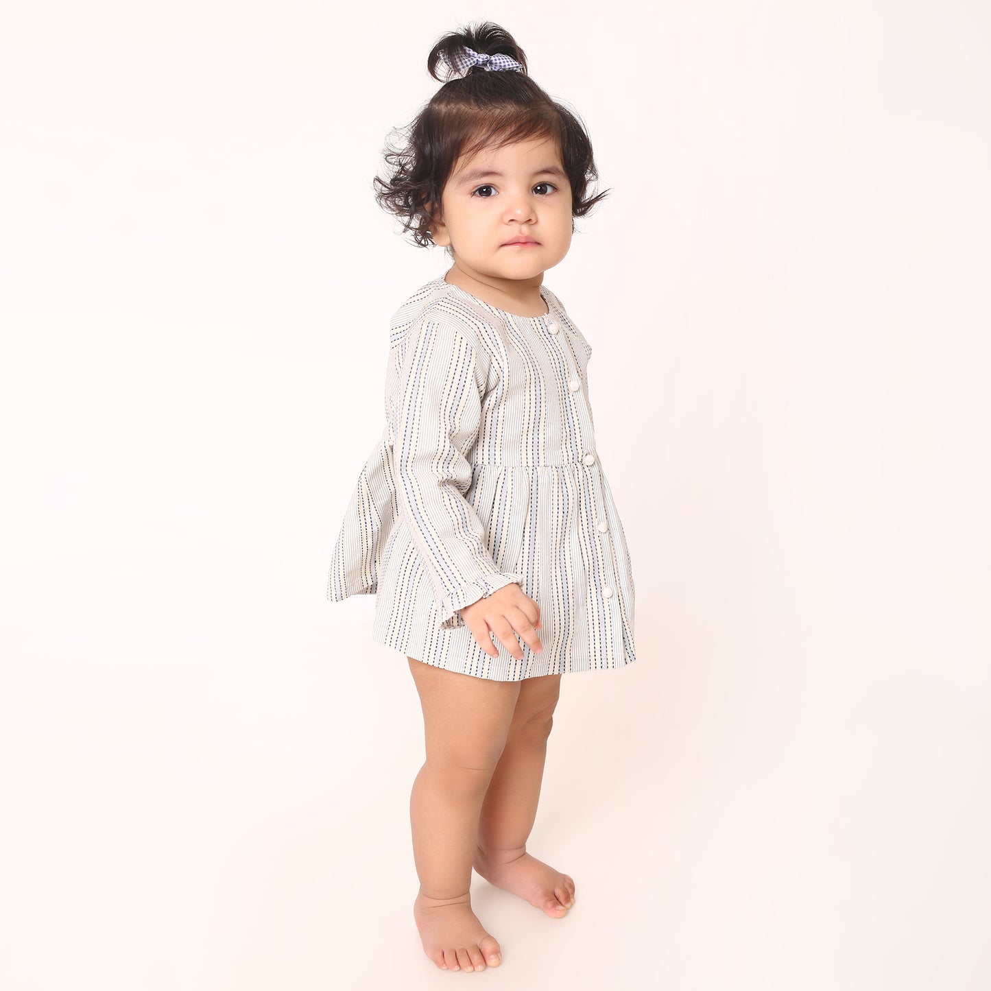 Adorable Striped Baby Frock with Frilled Sleeves & Matching Panty