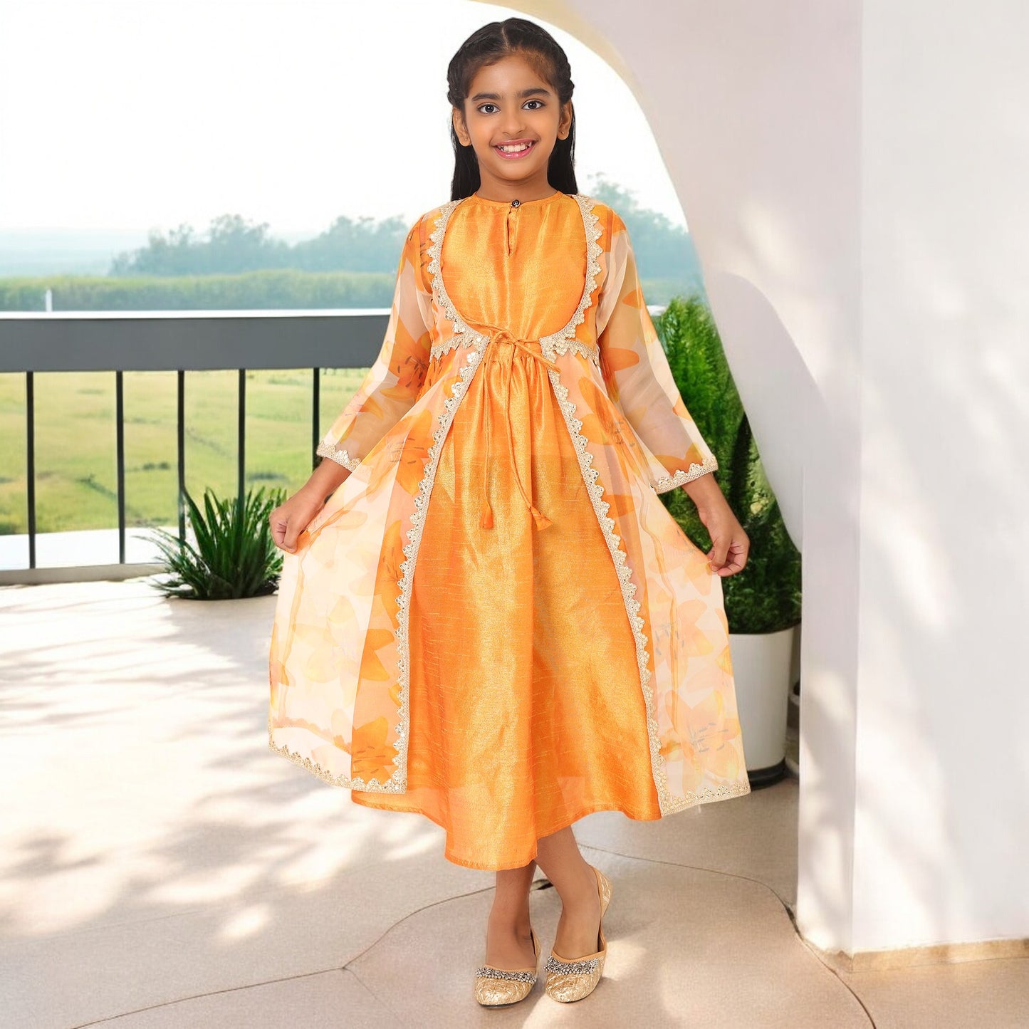 Elegant Two-Piece Long Dress for Girls