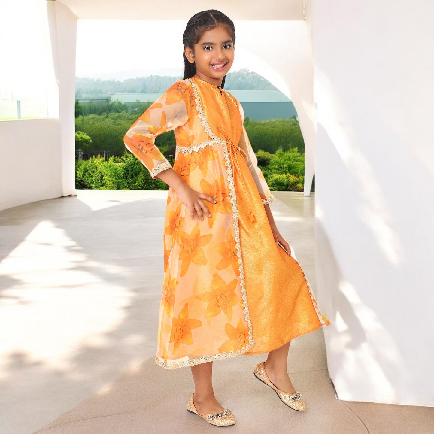 Elegant Two-Piece Long Dress for Girls
