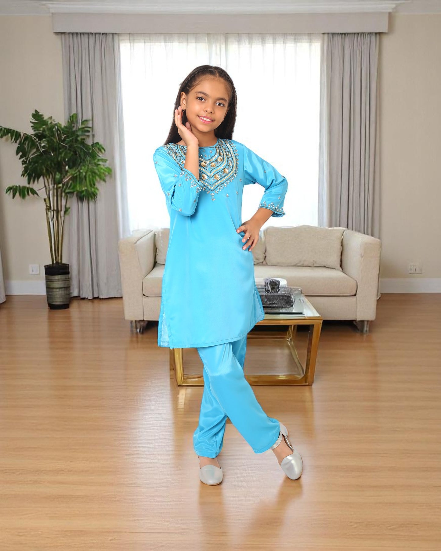 Elegant 3-Piece Ethnic Suit for Girls in Silky French Crepe Fabric