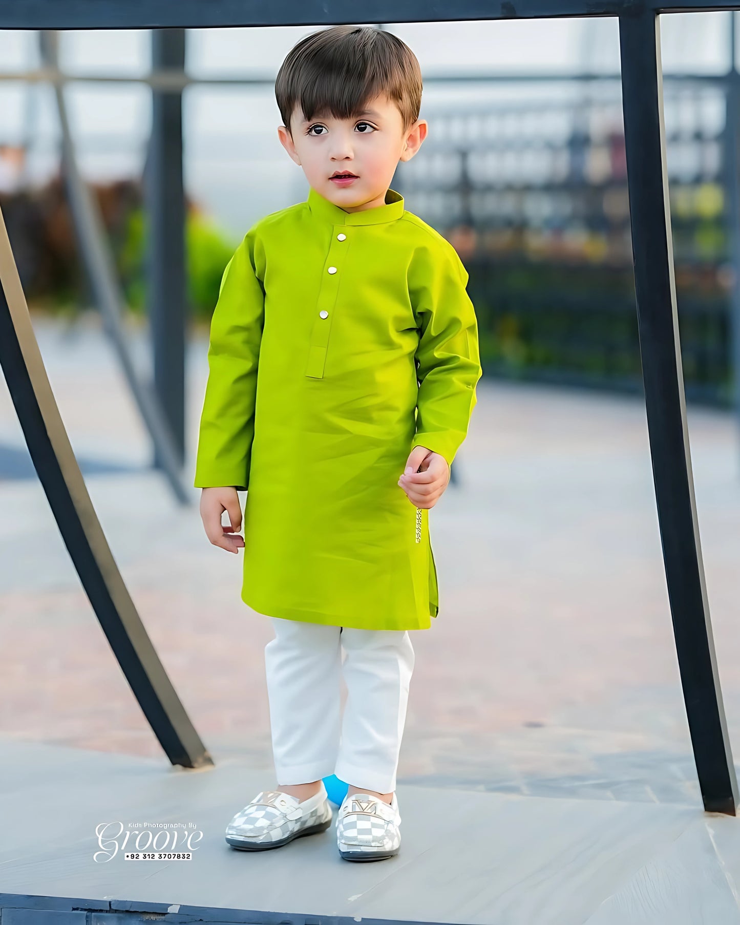 Lime Green Cambric Cotton Kurta Pajama – Refined Ethnic Wear for Boys