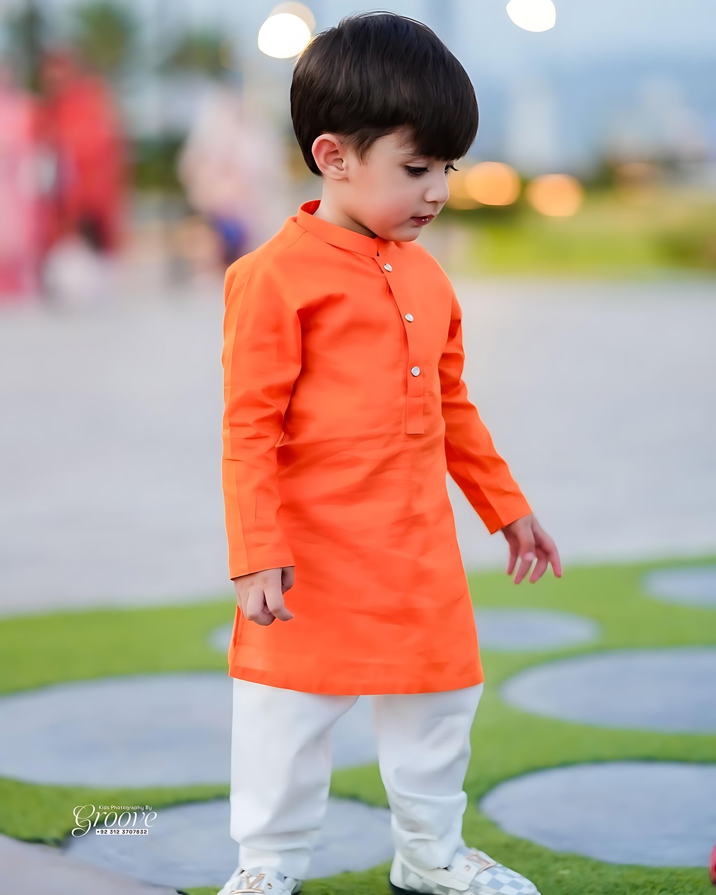 Radiant Orange Cambric Cotton Kurta Pajama Set – Premium Boy’s Ethnic Wear