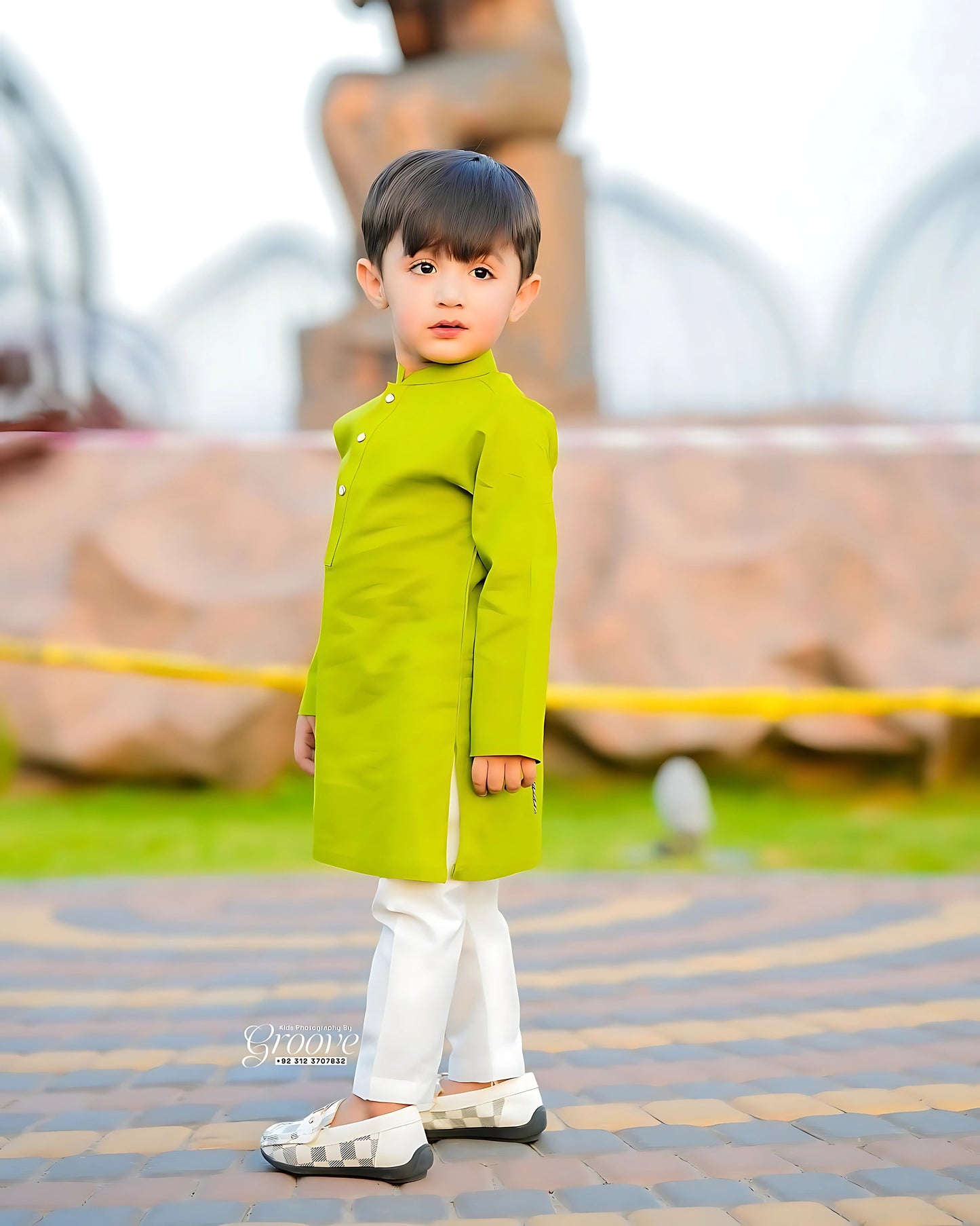 Lime Green Cambric Cotton Kurta Pajama – Refined Ethnic Wear for Boys
