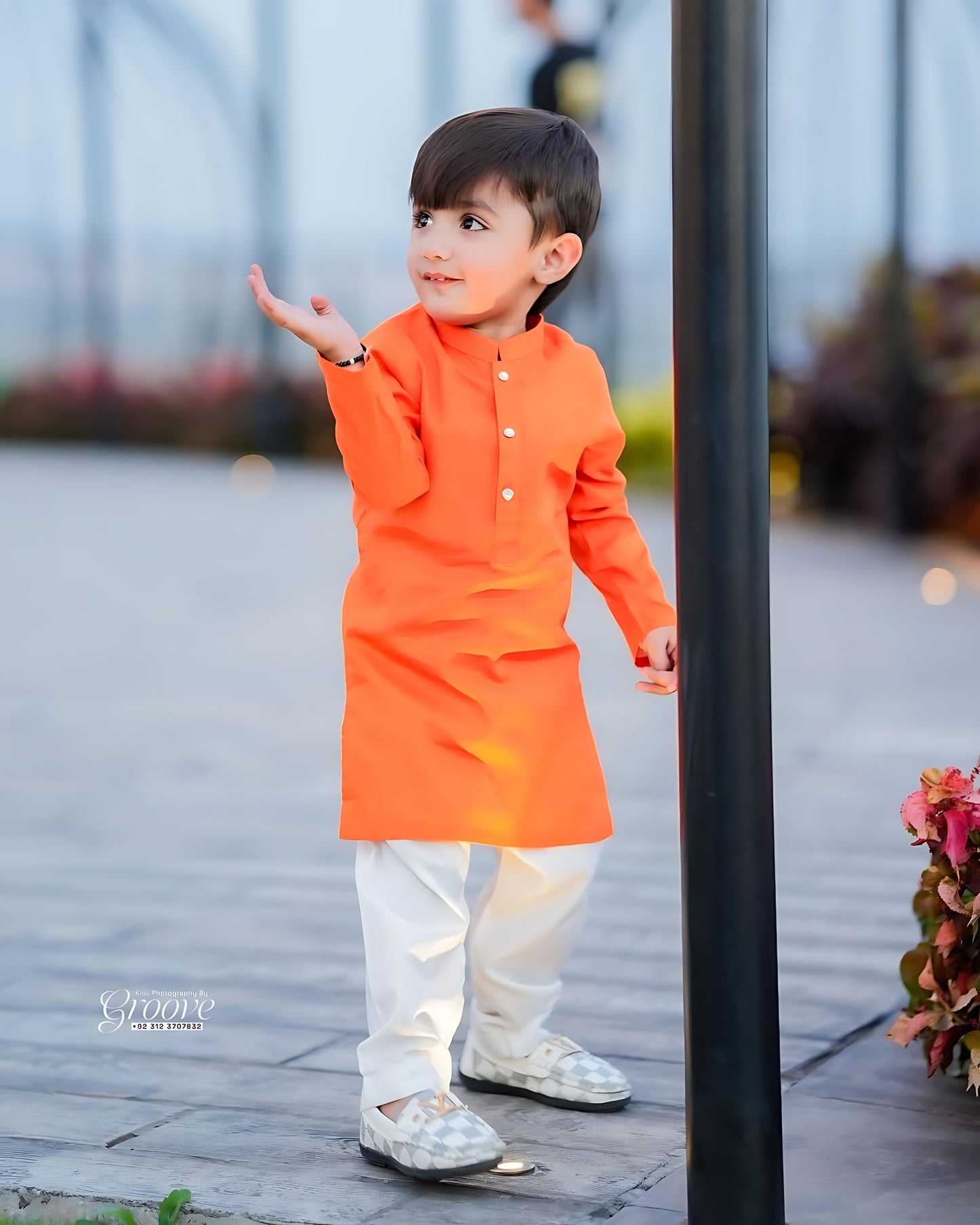 Radiant Orange Cambric Cotton Kurta Pajama Set – Premium Boy’s Ethnic Wear