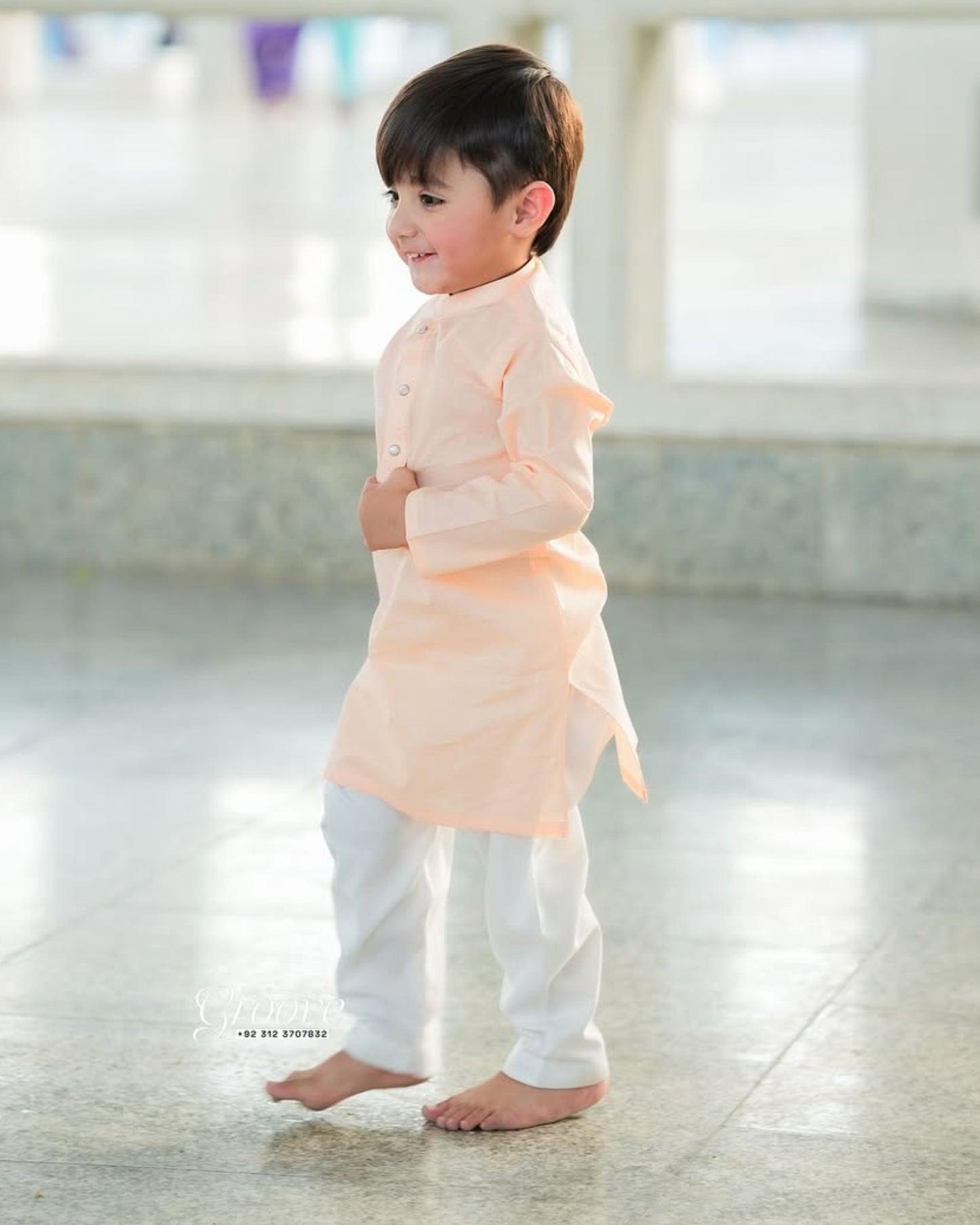 Boys Peach Cambric Cotton Kurta Pajama – Classic Festive Outfit