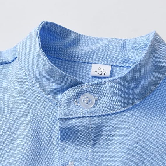 Luxury Boys Blue Chambray Cotton Shirt – Mandarin Collar Kidswear India