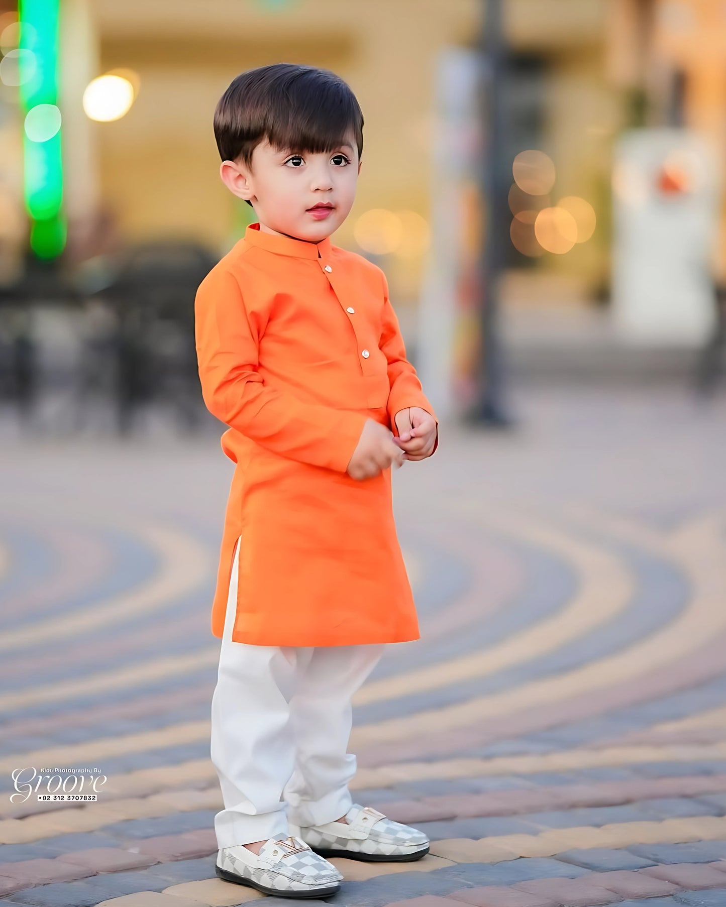 Radiant Orange Cambric Cotton Kurta Pajama Set – Premium Boy’s Ethnic Wear