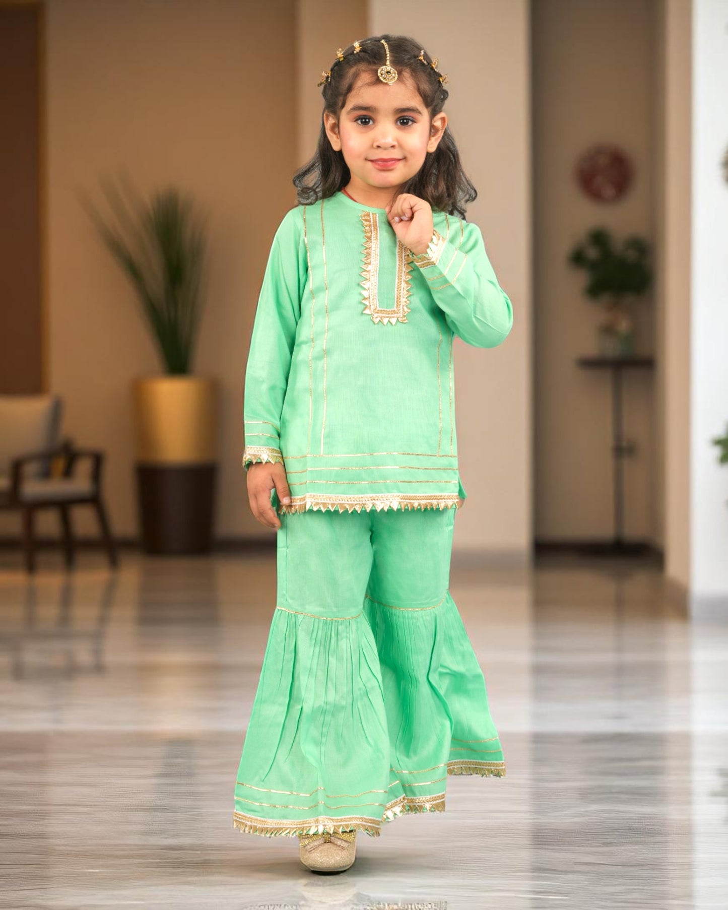 Tito Patito Girls’ Summer Sharara Suit – Rayon, Lace, Full Sleeves