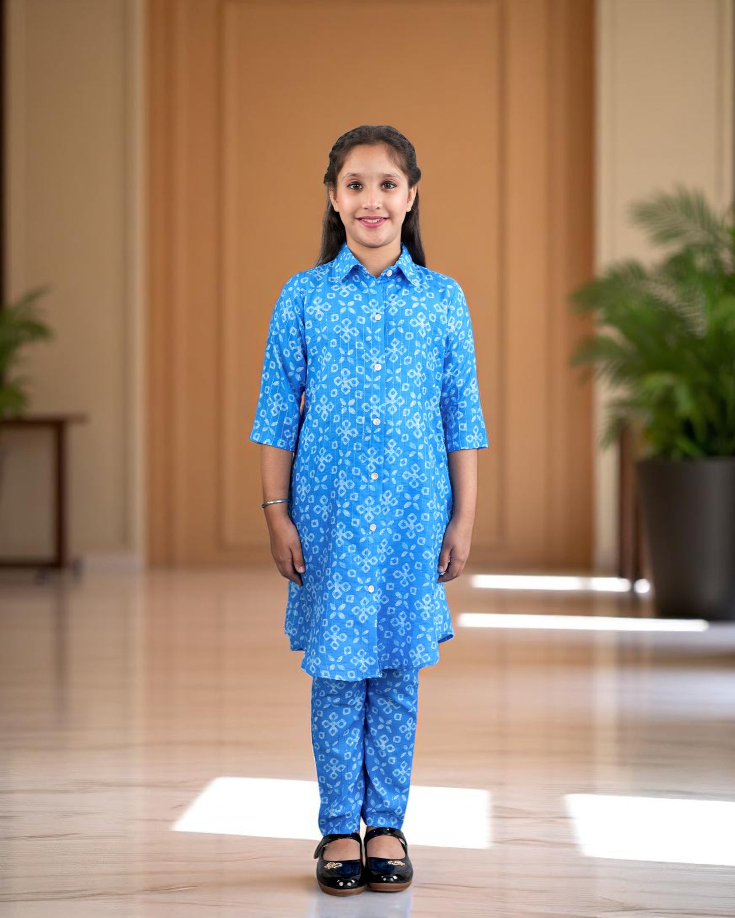 Tito Patito Girls’ Printed Co-ord Set – Sequin Work, Cotton Blend, Shirt Collar