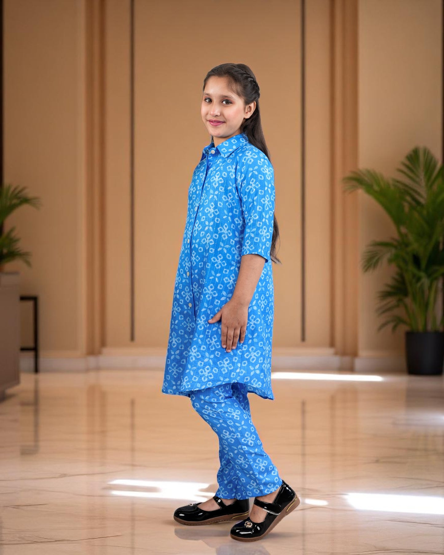 Tito Patito Girls’ Printed Co-ord Set – Sequin Work, Cotton Blend, Shirt Collar