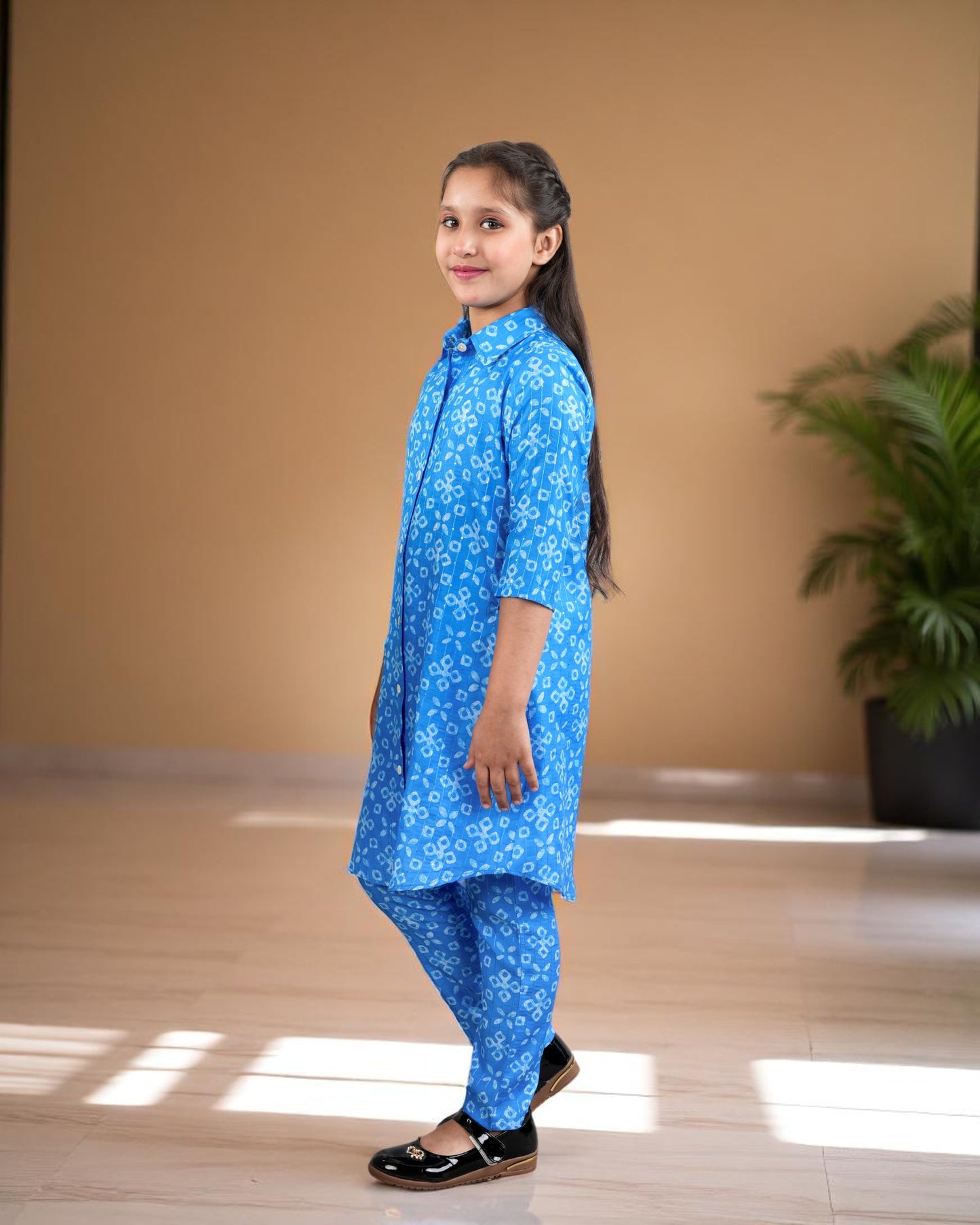 Tito Patito Girls’ Printed Co-ord Set – Sequin Work, Cotton Blend, Shirt Collar