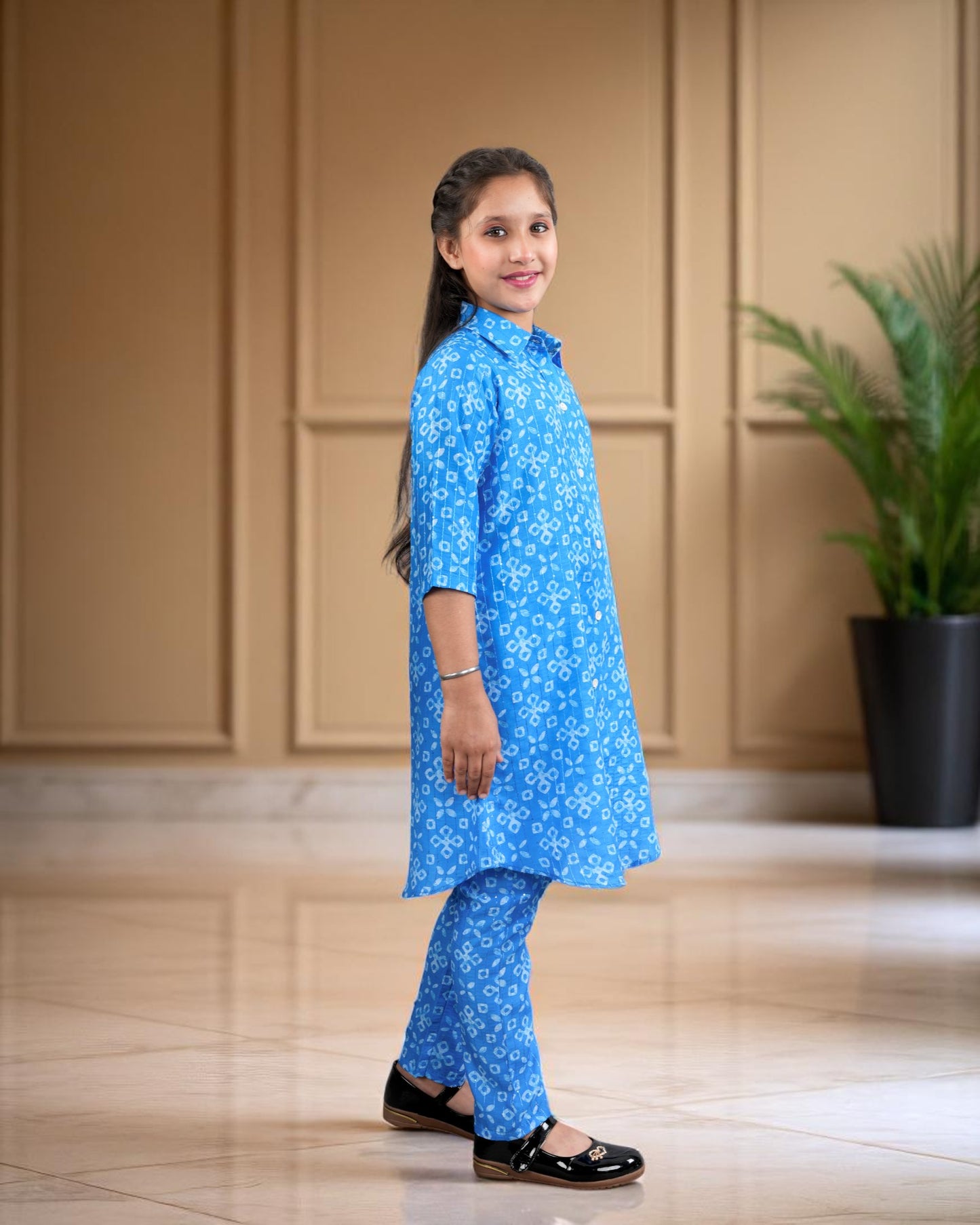 Tito Patito Girls’ Printed Co-ord Set – Sequin Work, Cotton Blend, Shirt Collar