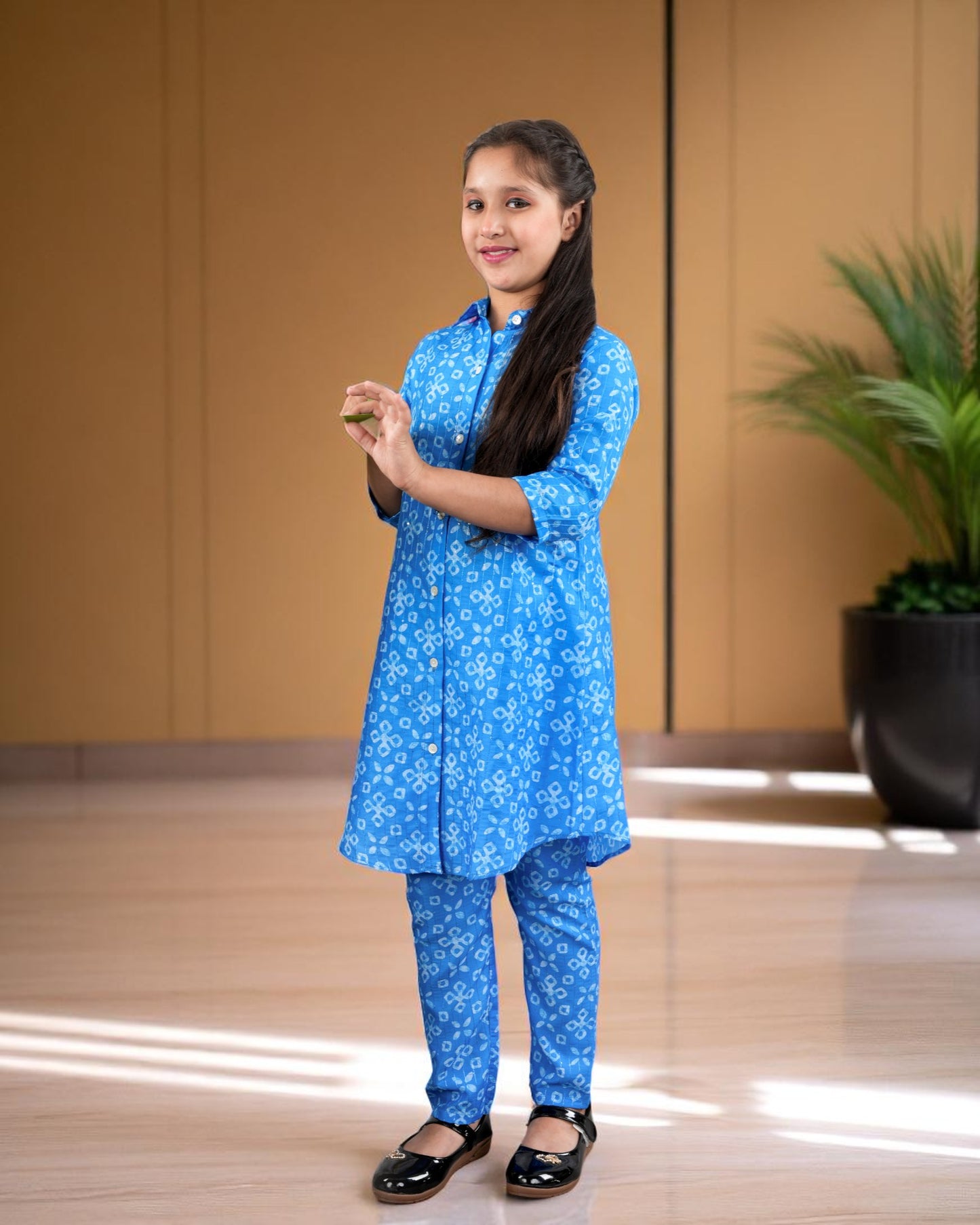 Tito Patito Girls’ Printed Co-ord Set – Sequin Work, Cotton Blend, Shirt Collar