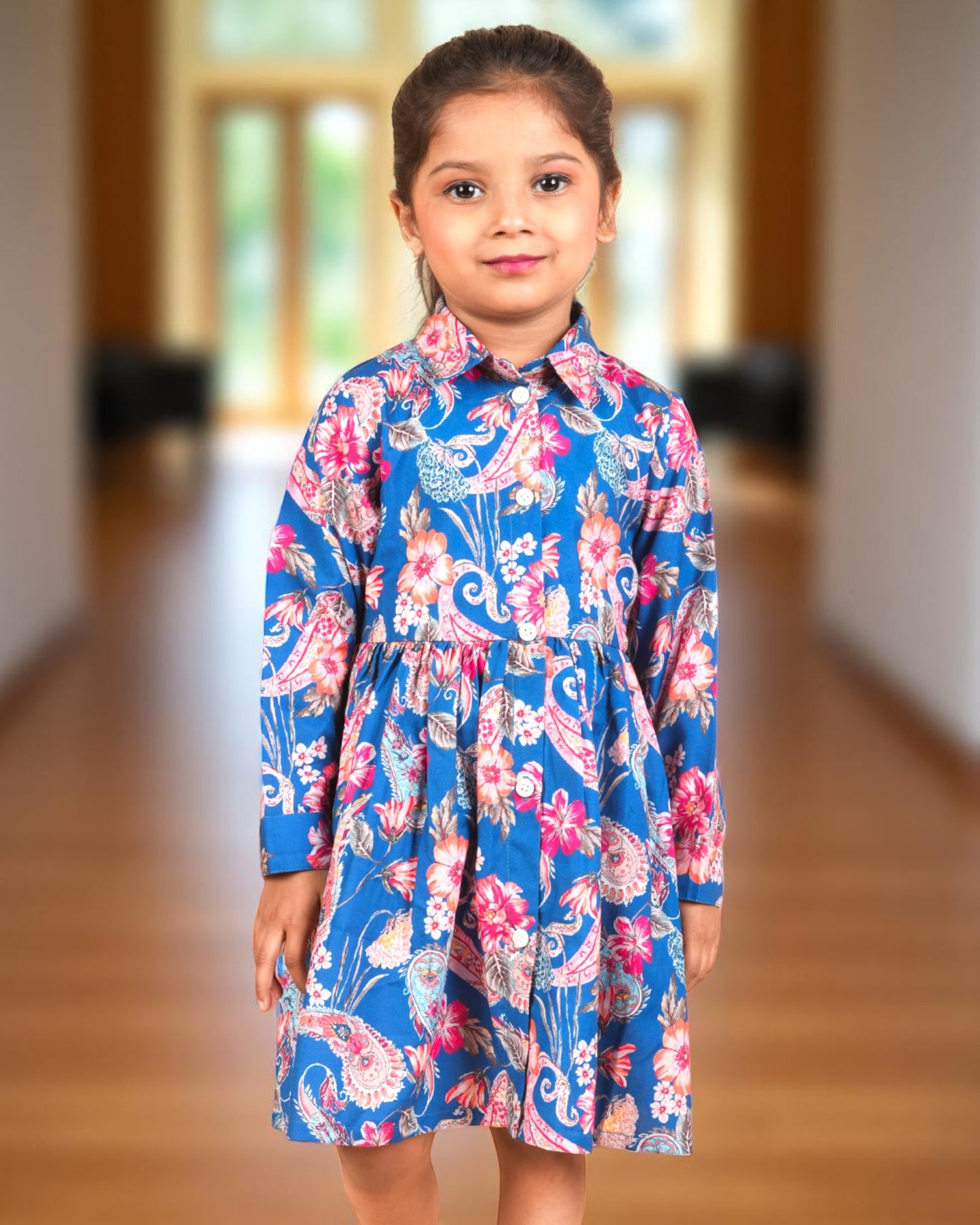 Tito Patito Girls’ Shirt Collar Frock – Cotton Blend, Belted, Full Sleeves