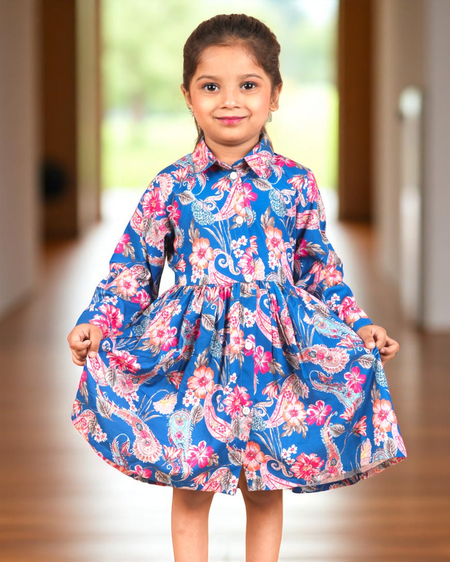 Tito Patito Girls’ Shirt Collar Frock – Cotton Blend, Belted, Full Sleeves