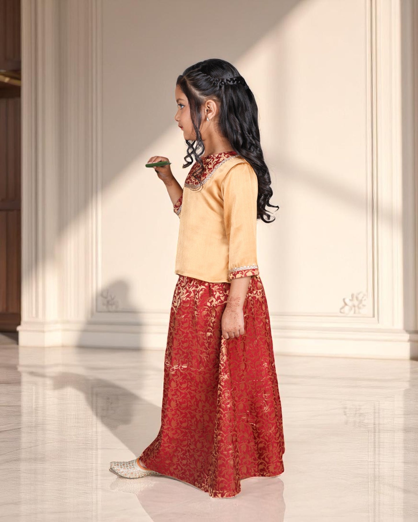 Tito Patito Girls’ Brocade Lehenga Set – Art Silk Top, Lace Work, Kids Partywear