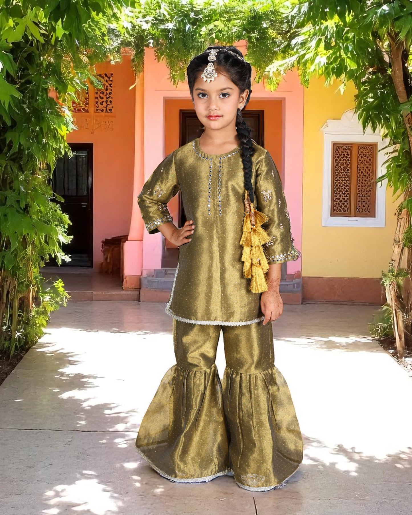Tito Patito Girls’ Organza Sharara Suit – Embellished, Lace Work, Kids Festive Wear