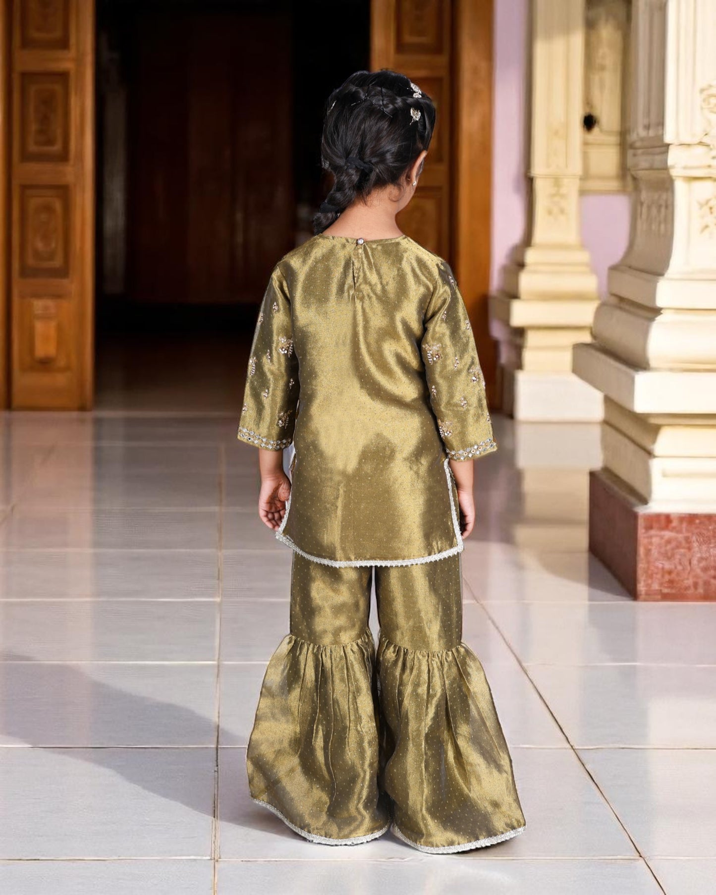 Tito Patito Girls’ Organza Sharara Suit – Embellished, Lace Work, Kids Festive Wear