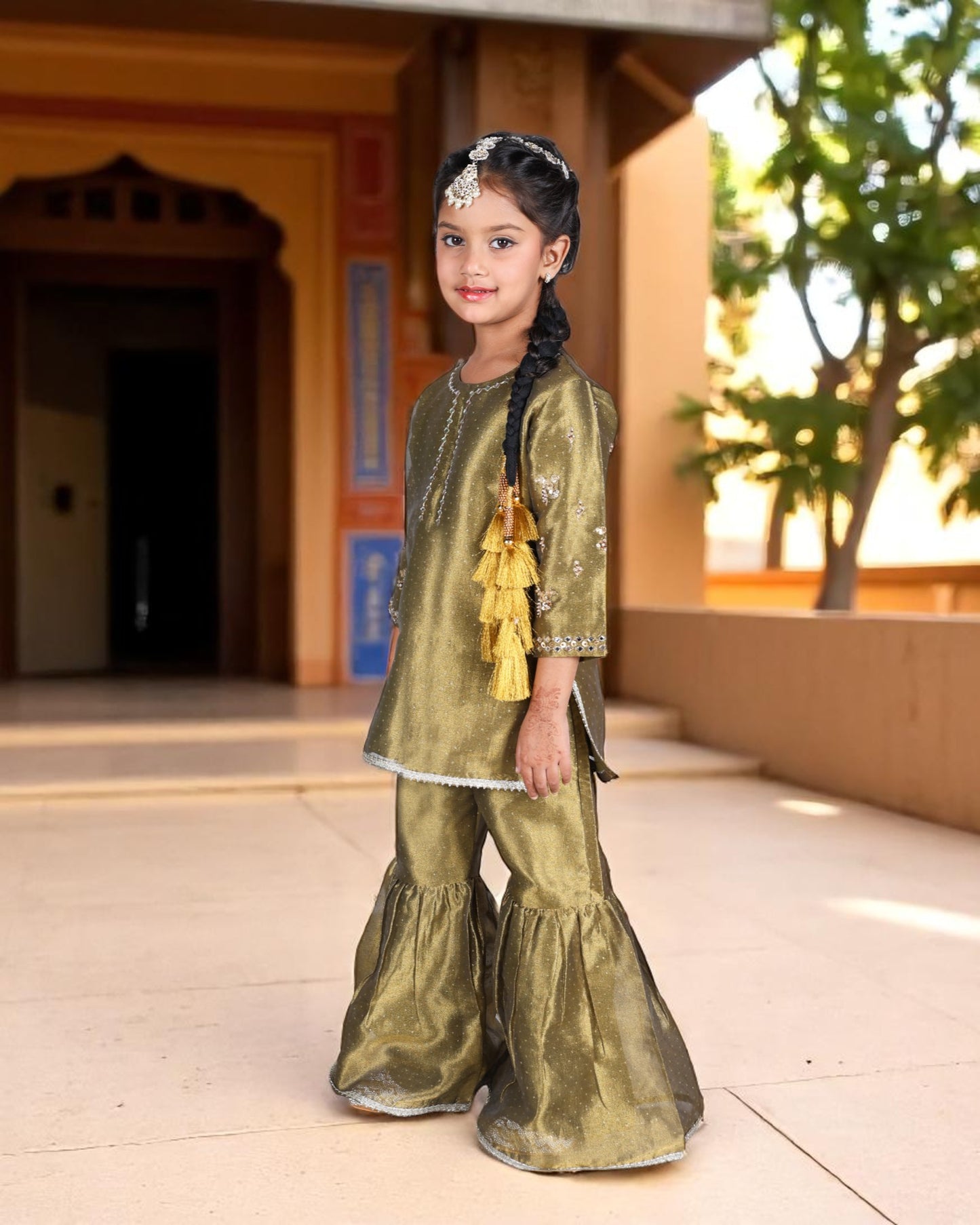 Tito Patito Girls’ Organza Sharara Suit – Embellished, Lace Work, Kids Festive Wear