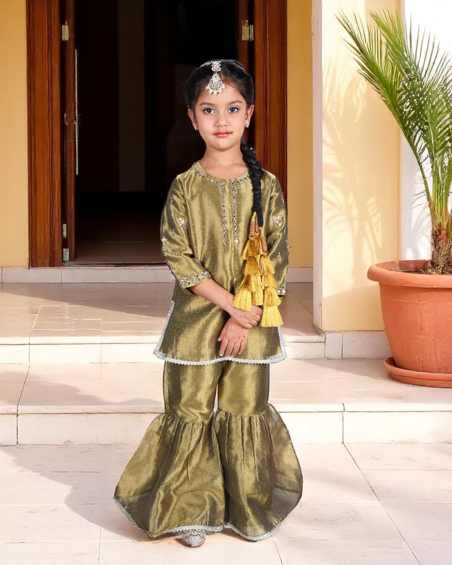 Tito Patito Girls’ Organza Sharara Suit – Embellished, Lace Work, Kids Festive Wear