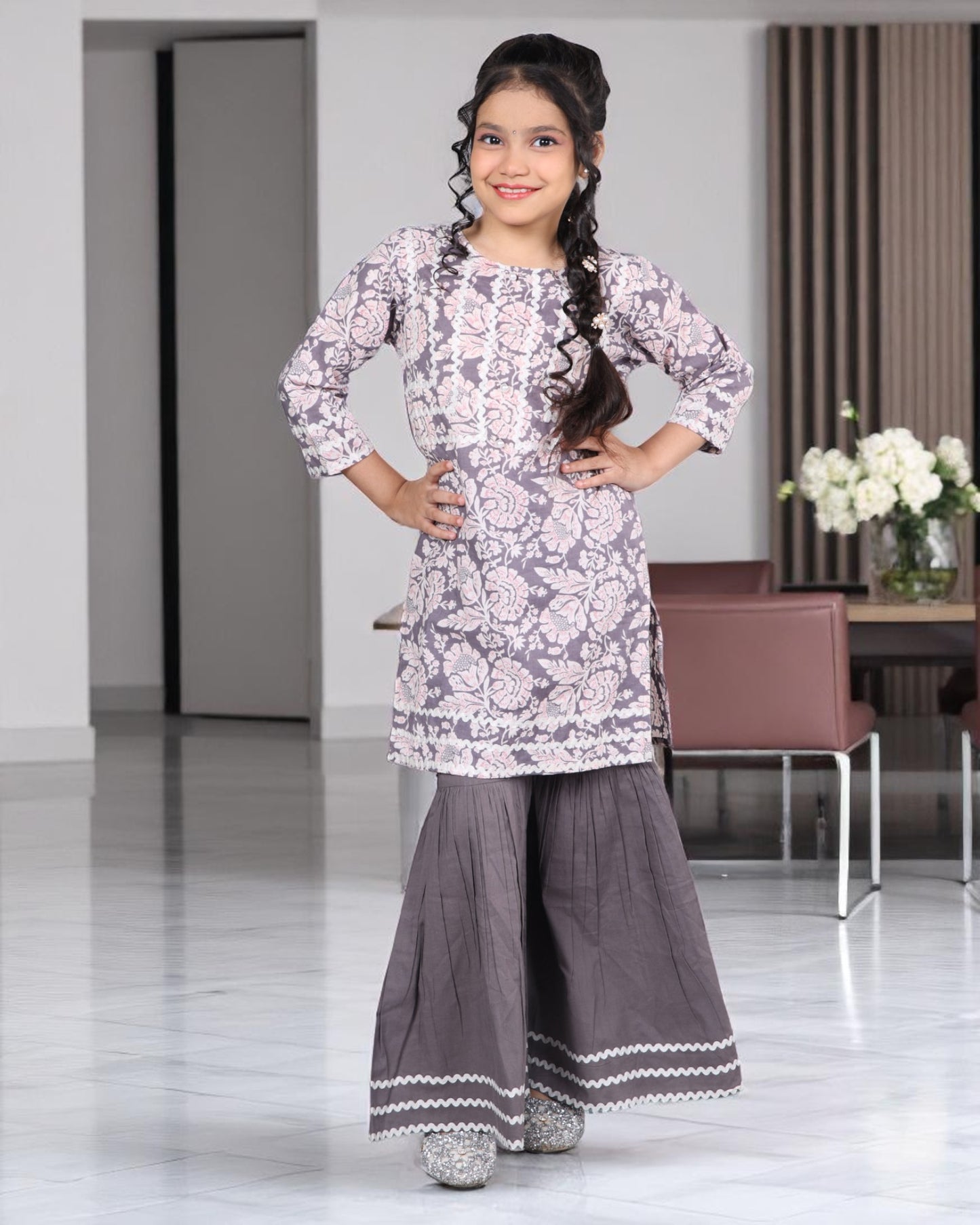 Tito Patito Girls’ Pure Cotton Sharara Set – Lace Detailing, Summer Ethnic Wear