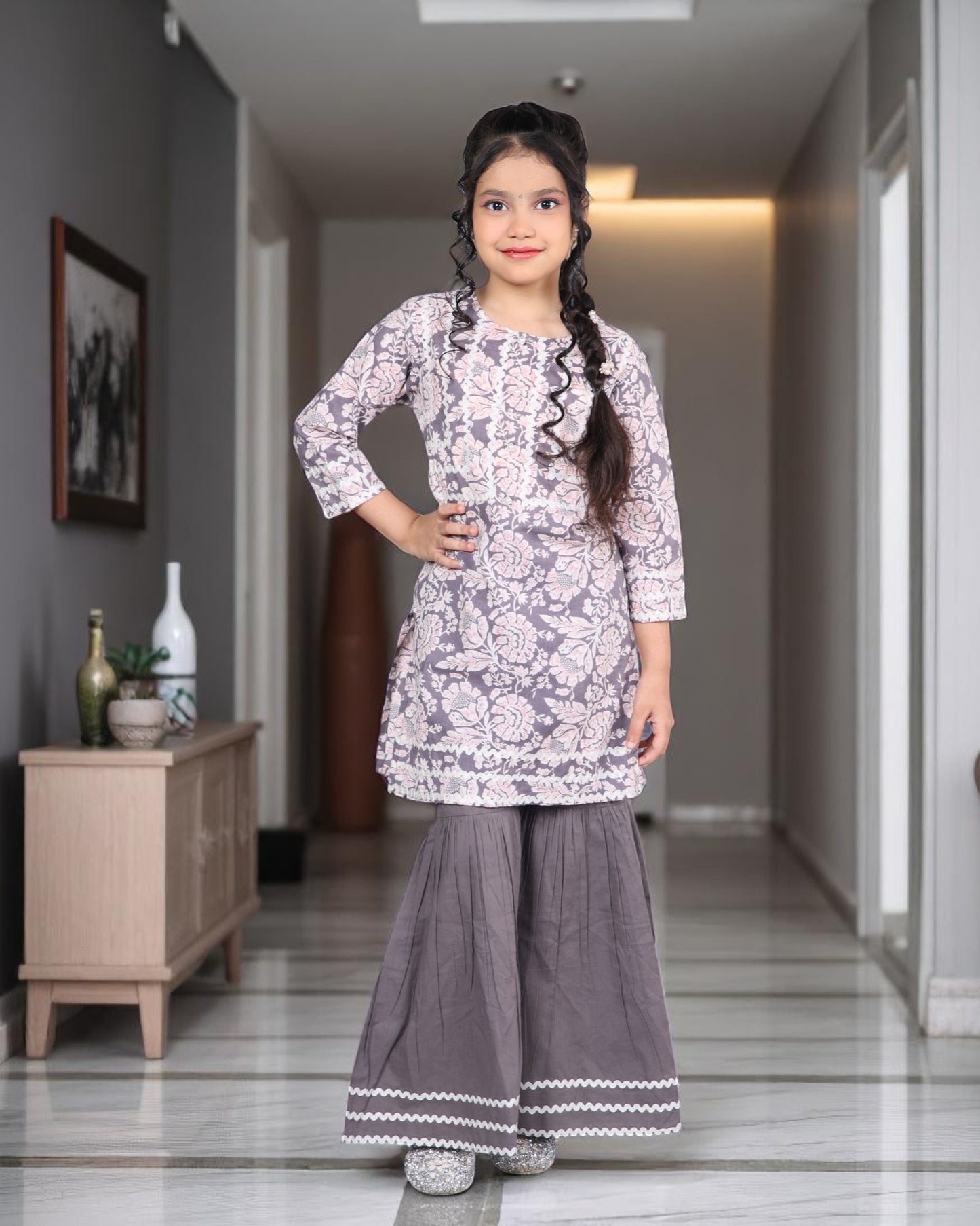 Tito Patito Girls’ Pure Cotton Sharara Set – Lace Detailing, Summer Ethnic Wear