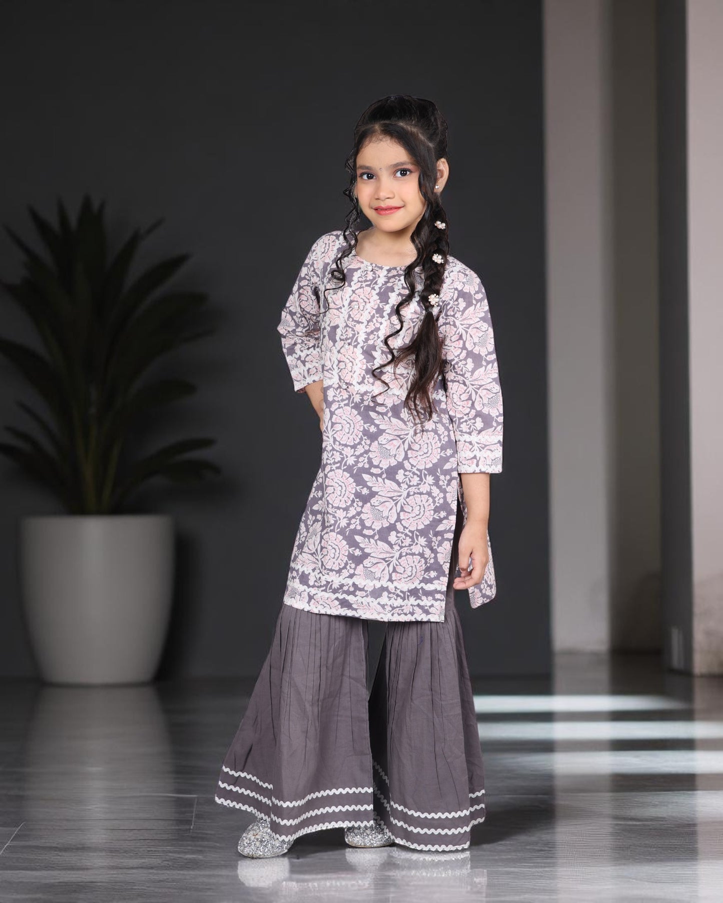 Tito Patito Girls’ Pure Cotton Sharara Set – Lace Detailing, Summer Ethnic Wear