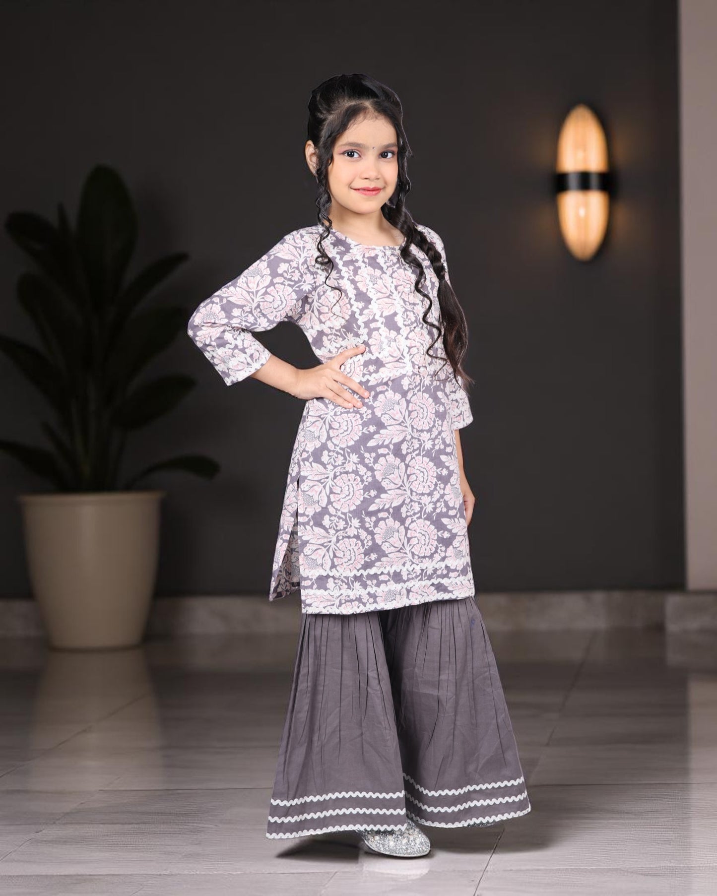 Tito Patito Girls’ Pure Cotton Sharara Set – Lace Detailing, Summer Ethnic Wear