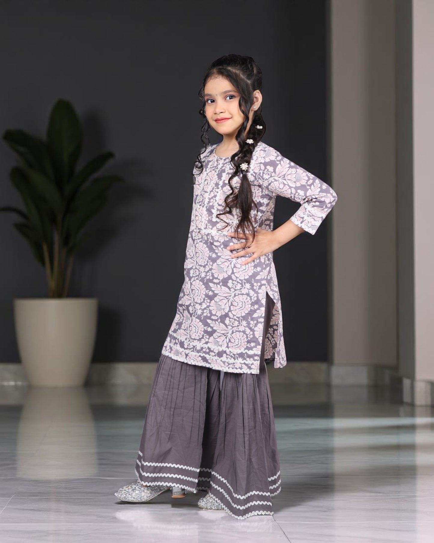 Tito Patito Girls’ Pure Cotton Sharara Set – Lace Detailing, Summer Ethnic Wear