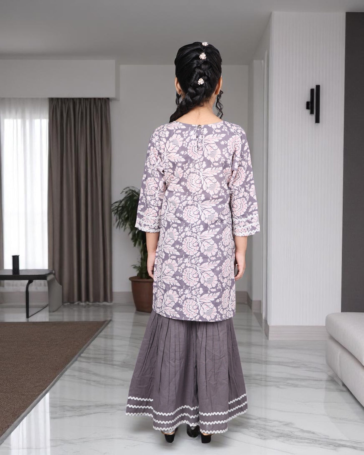 Tito Patito Girls’ Pure Cotton Sharara Set – Lace Detailing, Summer Ethnic Wear
