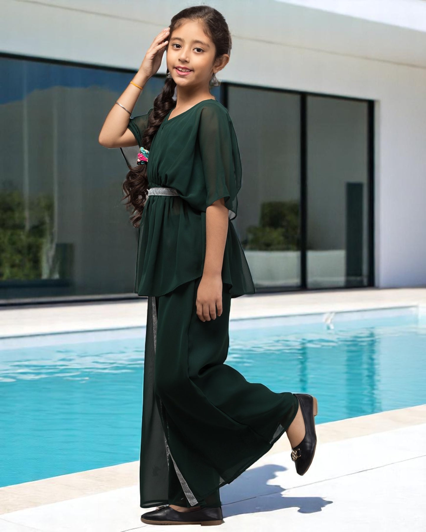 Girl's Party Wear-Two Pieces Set In Georgette Fabric With Lining.