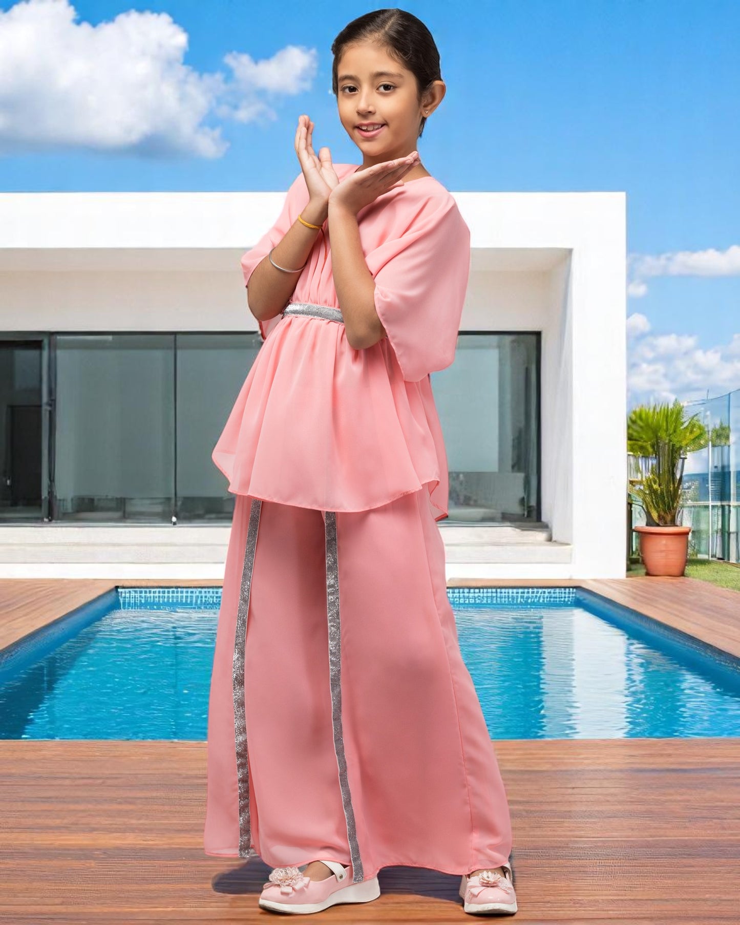 Girl's Party Wear-Two Pieces Set In Georgette Fabric With Lining.