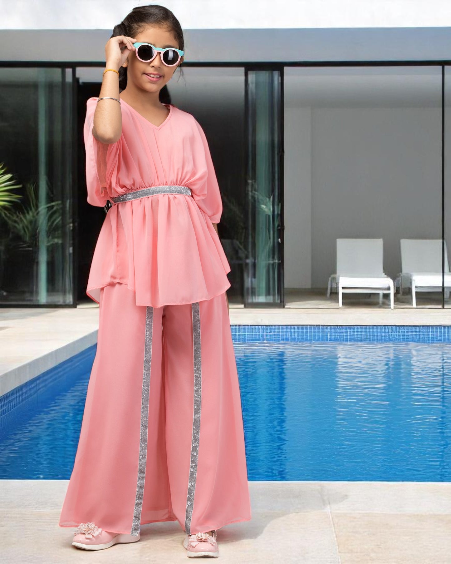 Girl's Party Wear-Two Pieces Set In Georgette Fabric With Lining.