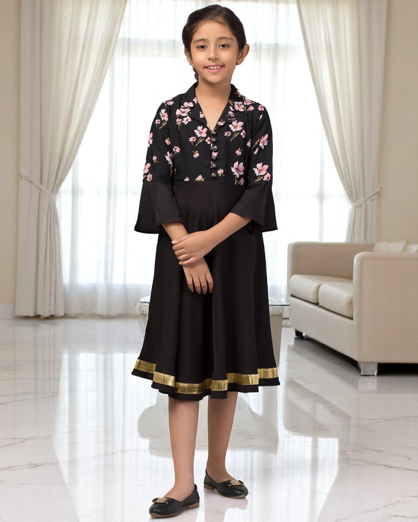 Stylish Crepe Midi Dress for Girls with Skirt and Top Look