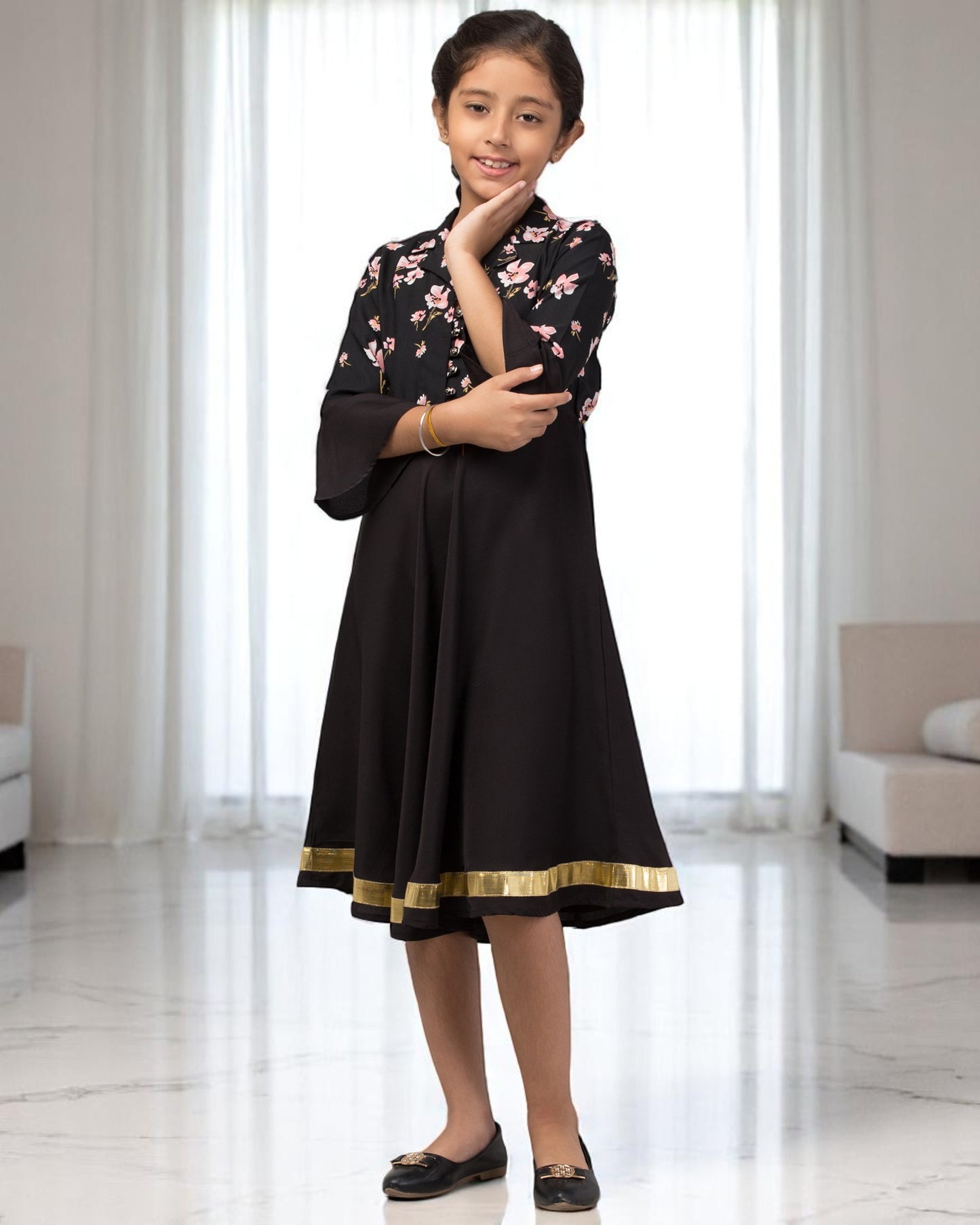 Stylish Crepe Midi Dress for Girls with Skirt and Top Look