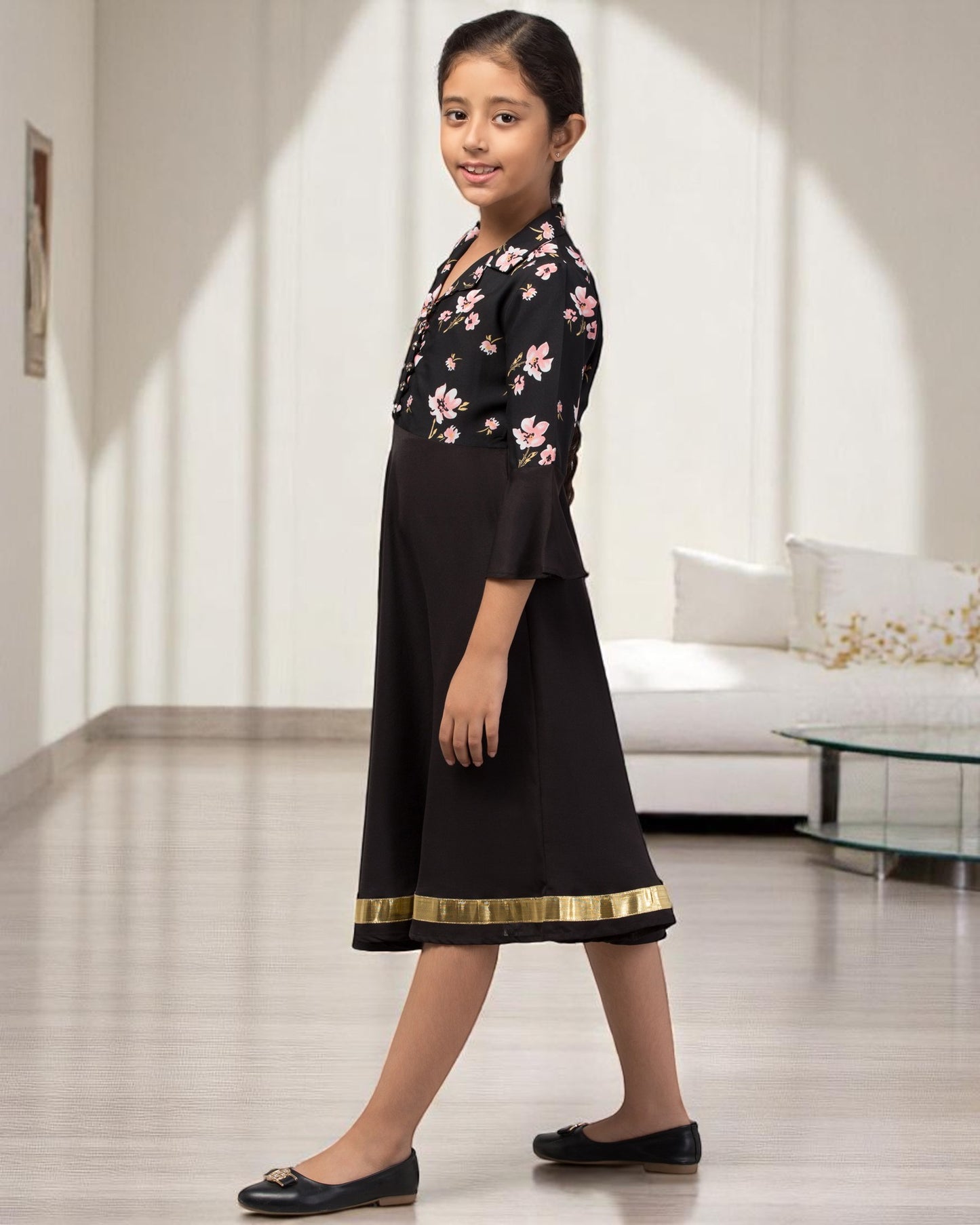 Stylish Crepe Midi Dress for Girls with Skirt and Top Look