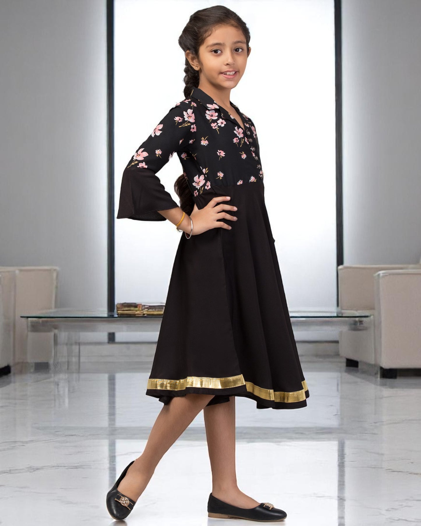 Stylish Crepe Midi Dress for Girls with Skirt and Top Look