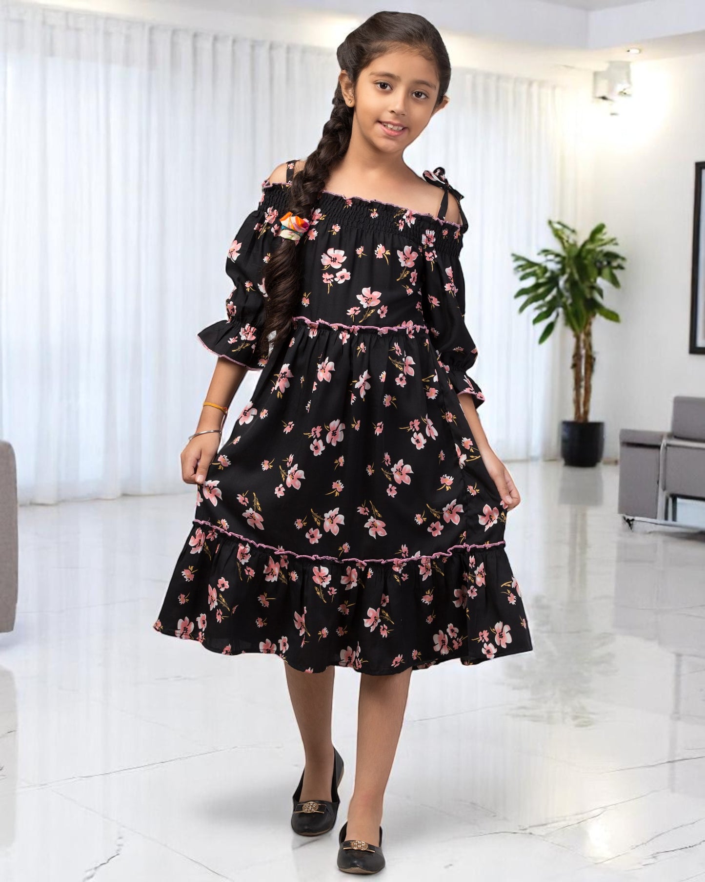 Stylish Crepe Midi Dress for Girls with Skirt and Top Look